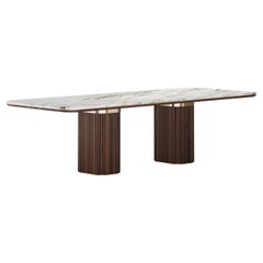 Luxury 2-Foot Walnut and Marble Top Doran Dining Table with Brass Accents