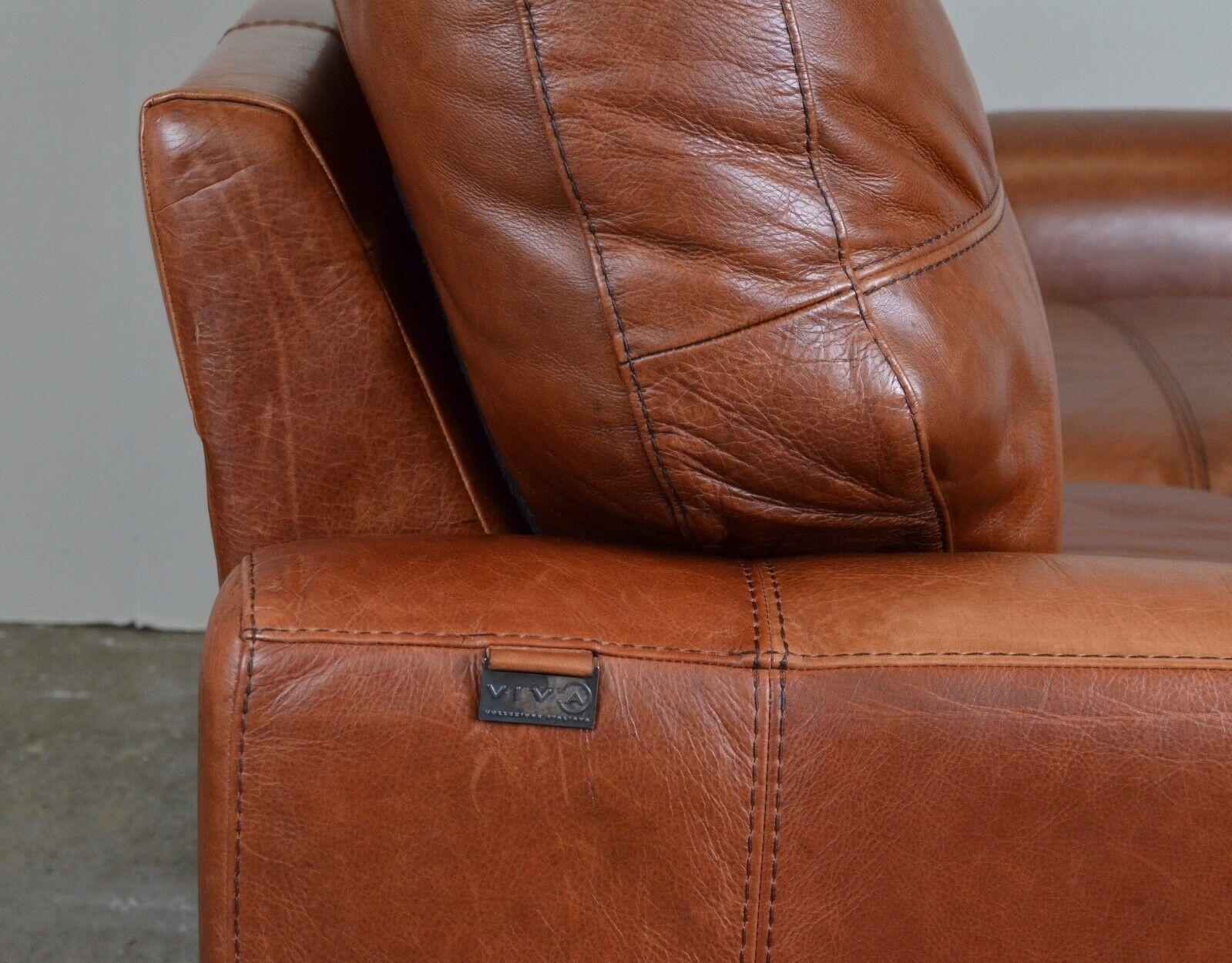 Luxury 2 Seater Viva Italian Designer Tan Leather Sofa / Armchair Available 2