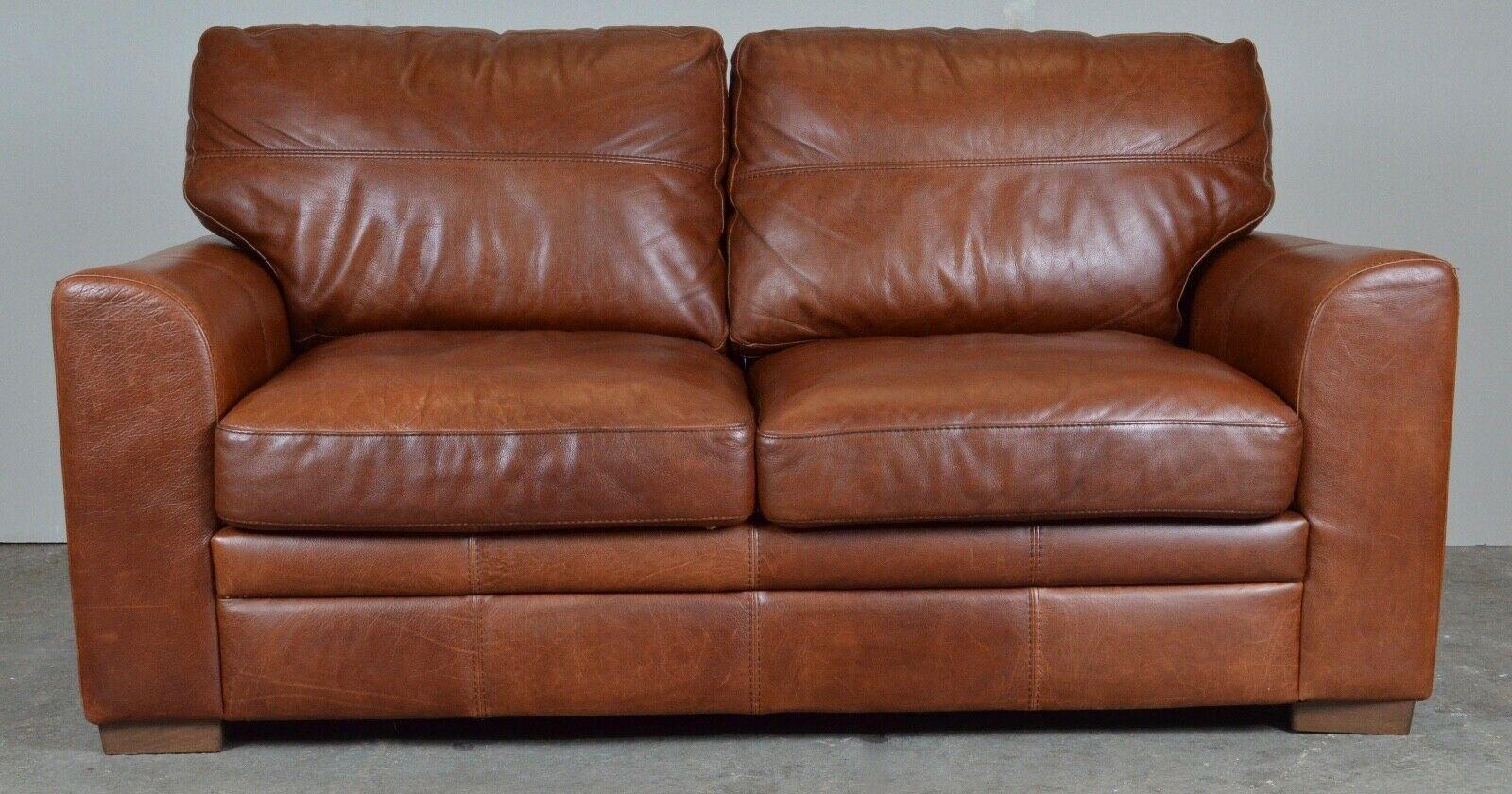 Mid-Century Modern Luxury 2 Seater Viva Italian Designer Tan Leather Sofa / Armchair Available