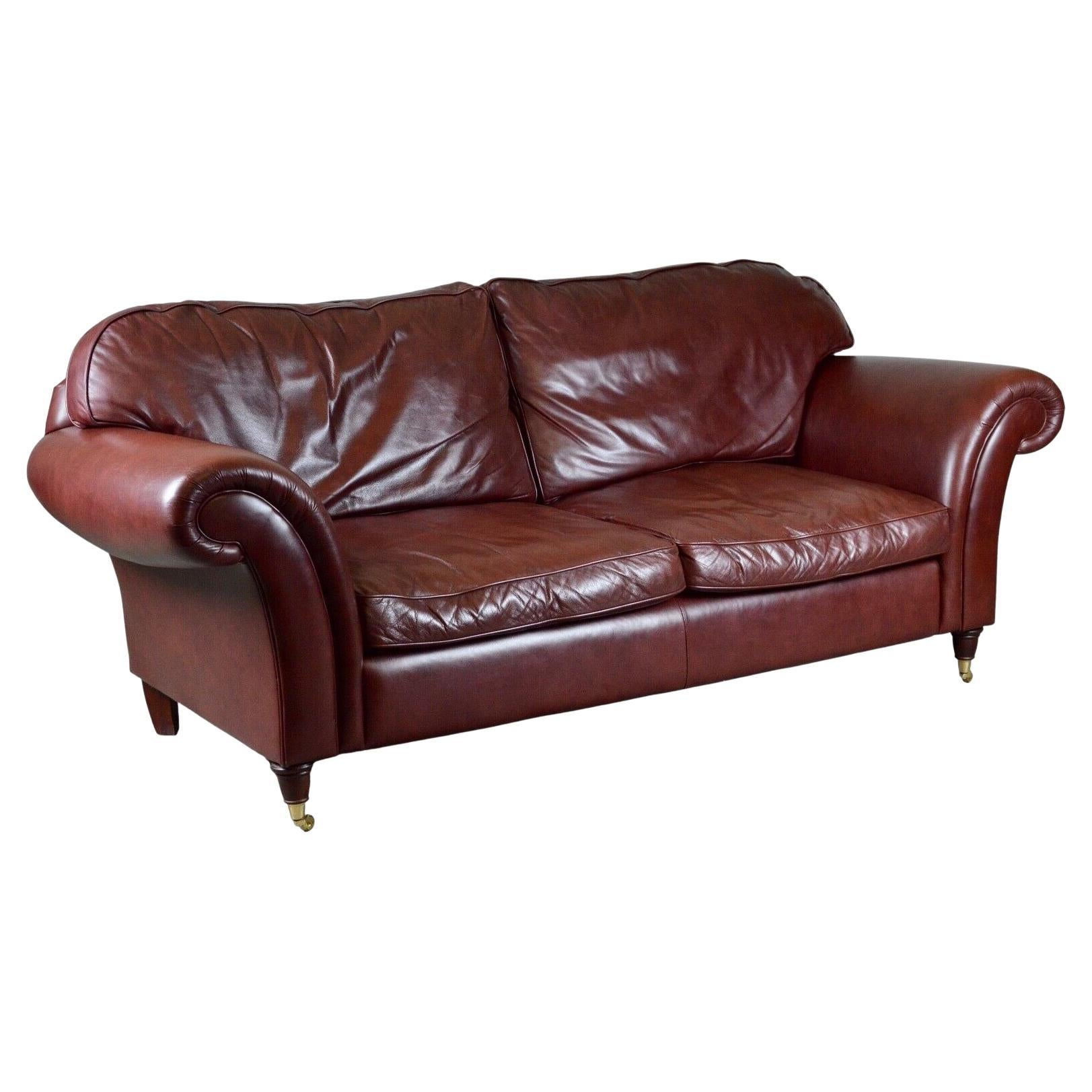 Luxury 3 Seater Heritage Brown Leather Laura Ashley Mortimer Sofa with Castors For Sale