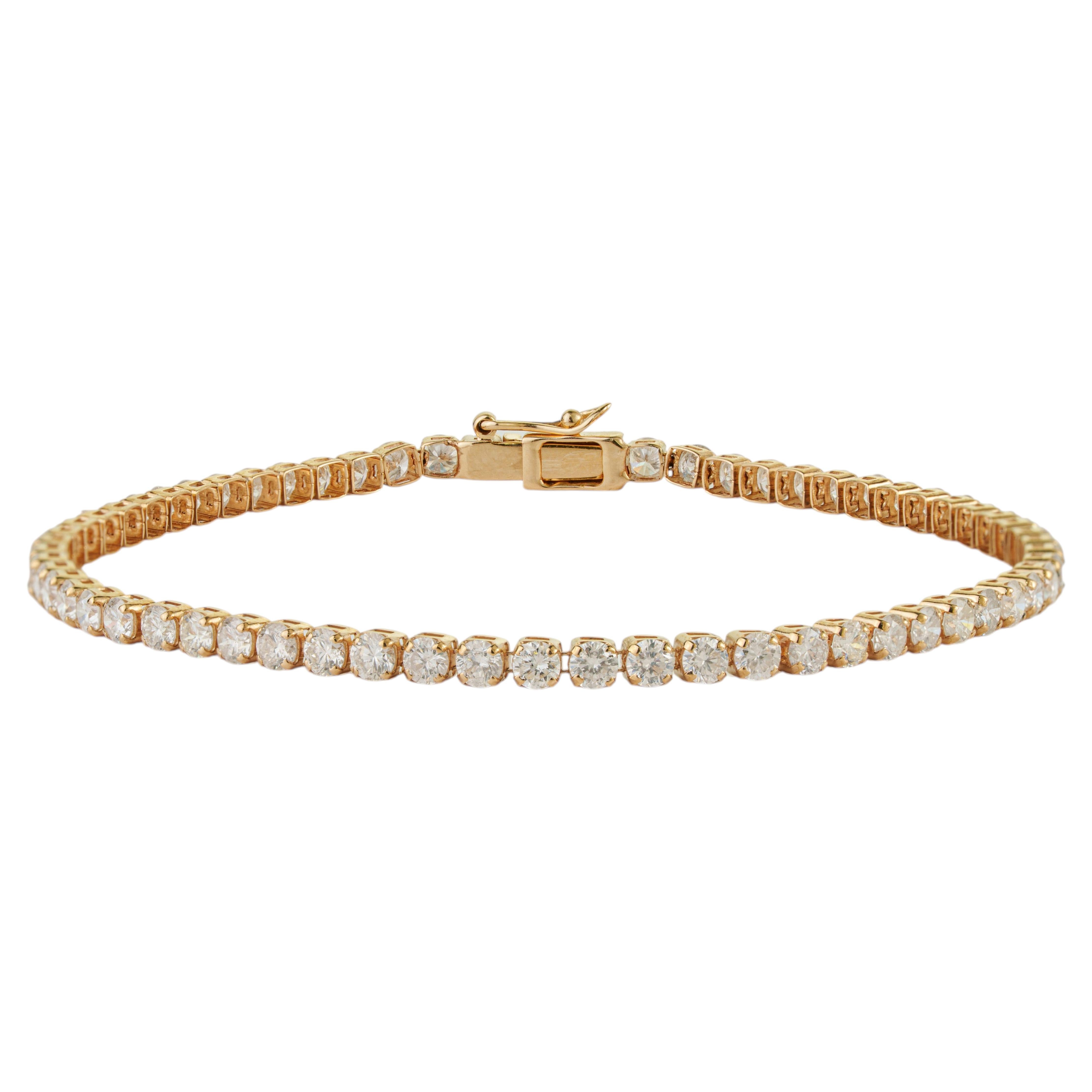 Pulsera «tenis» de lujo con diamantes redondos brillante de 3,49 quilates, en oro amarillo macizo de 14K