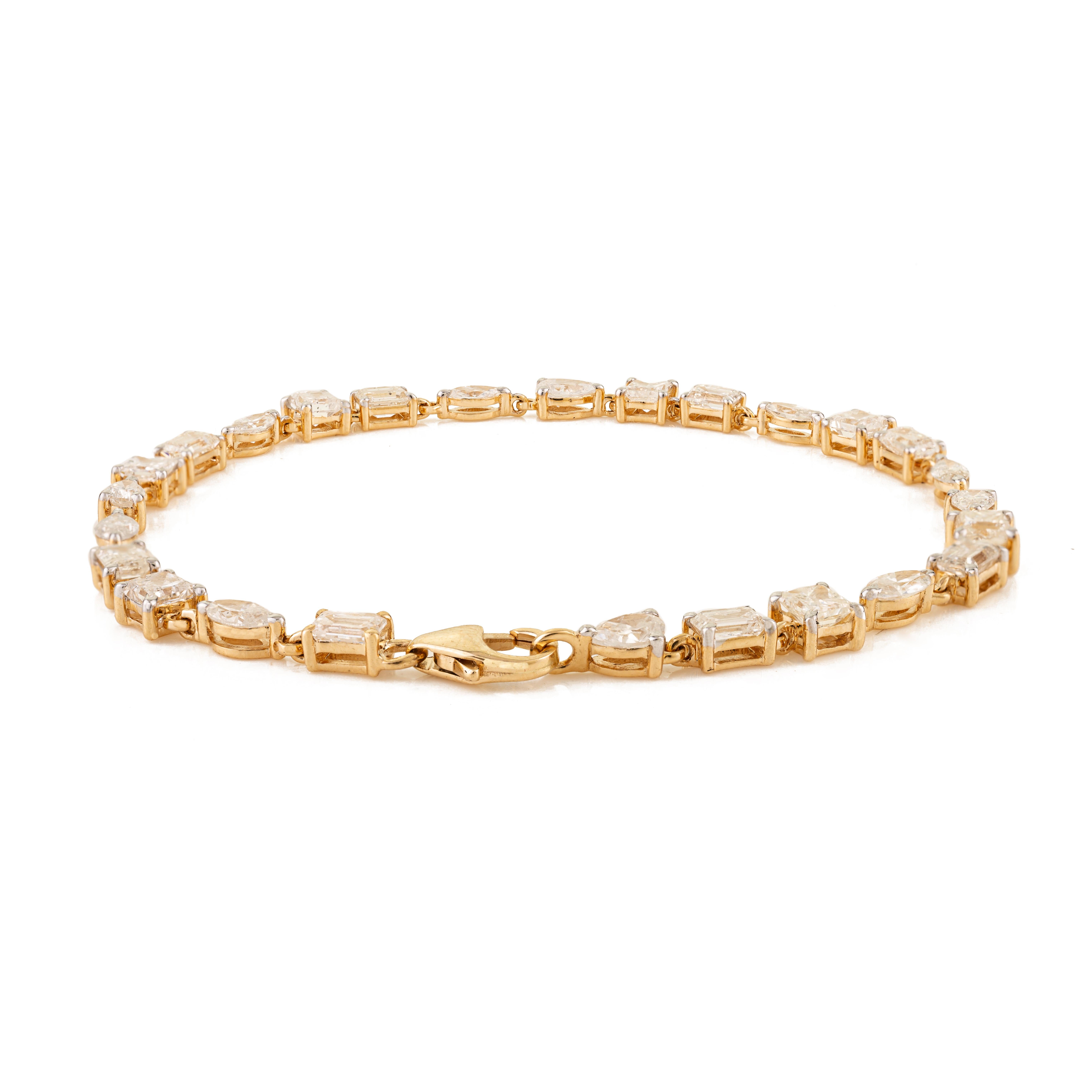 Lujosa Pulsera de Tenis con Diamantes de Corte Mixto de 4,89 qt en Oro Amarillo de 18 quilates Joyería Fina Art Decó en venta