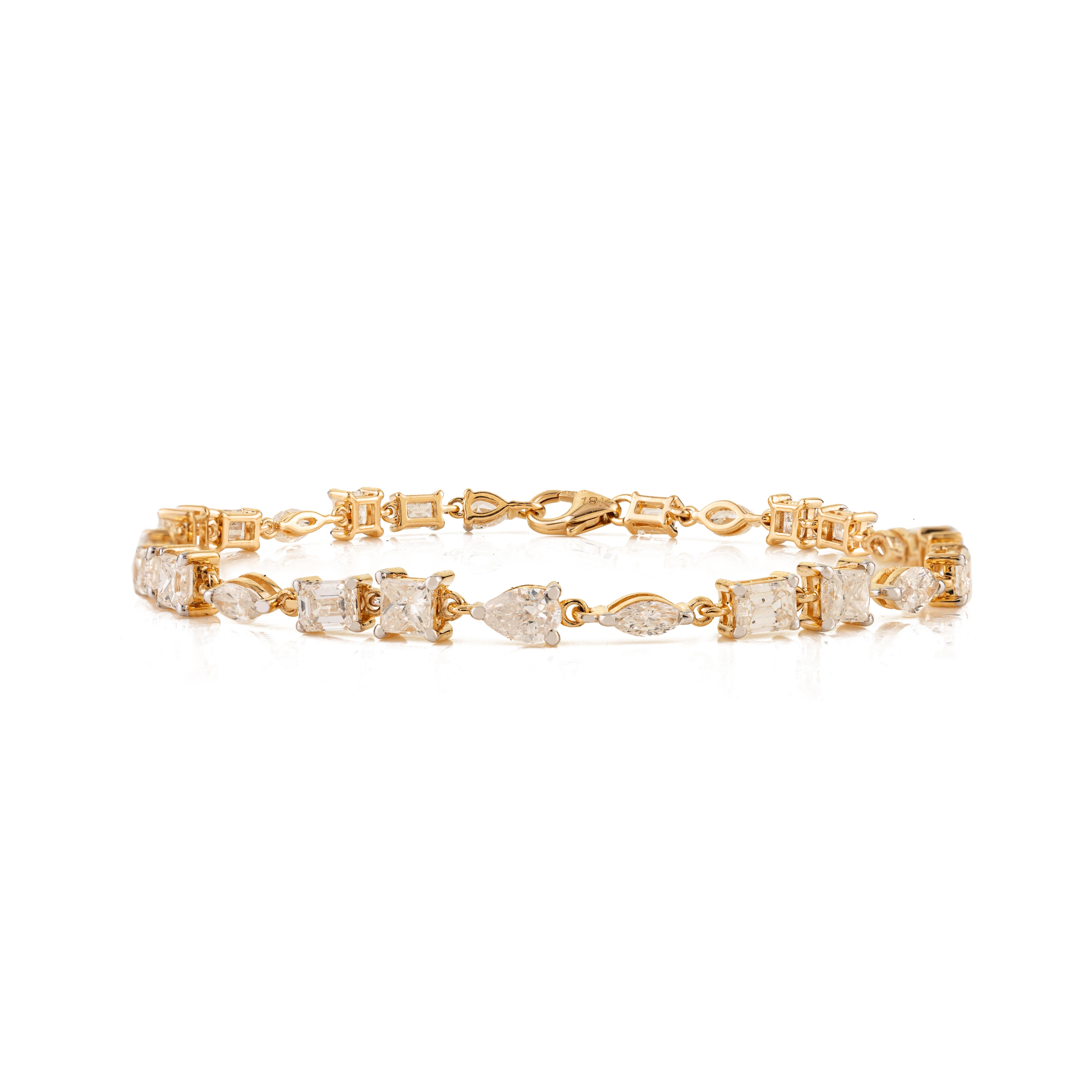 Lujosa Pulsera de Tenis con Diamantes de Corte Mixto de 4,89 qt en Oro Amarillo de 18 quilates Joyería Fina en Nuevo estado para la venta en New York, NY