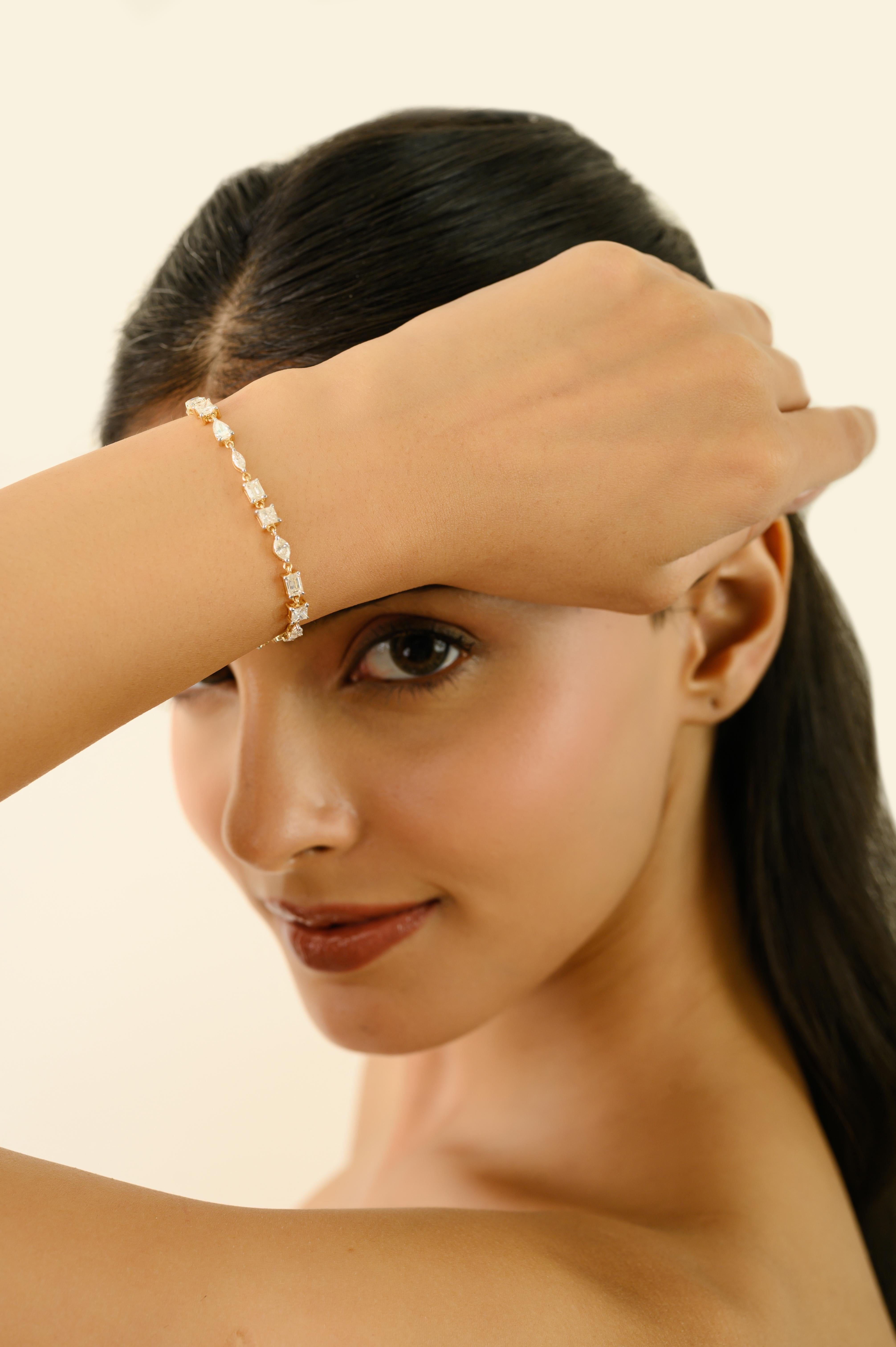 De las mujeres Lujosa Pulsera de Tenis con Diamantes de Corte Mixto de 4,89 qt en Oro Amarillo de 18 quilates Joyería Fina en venta