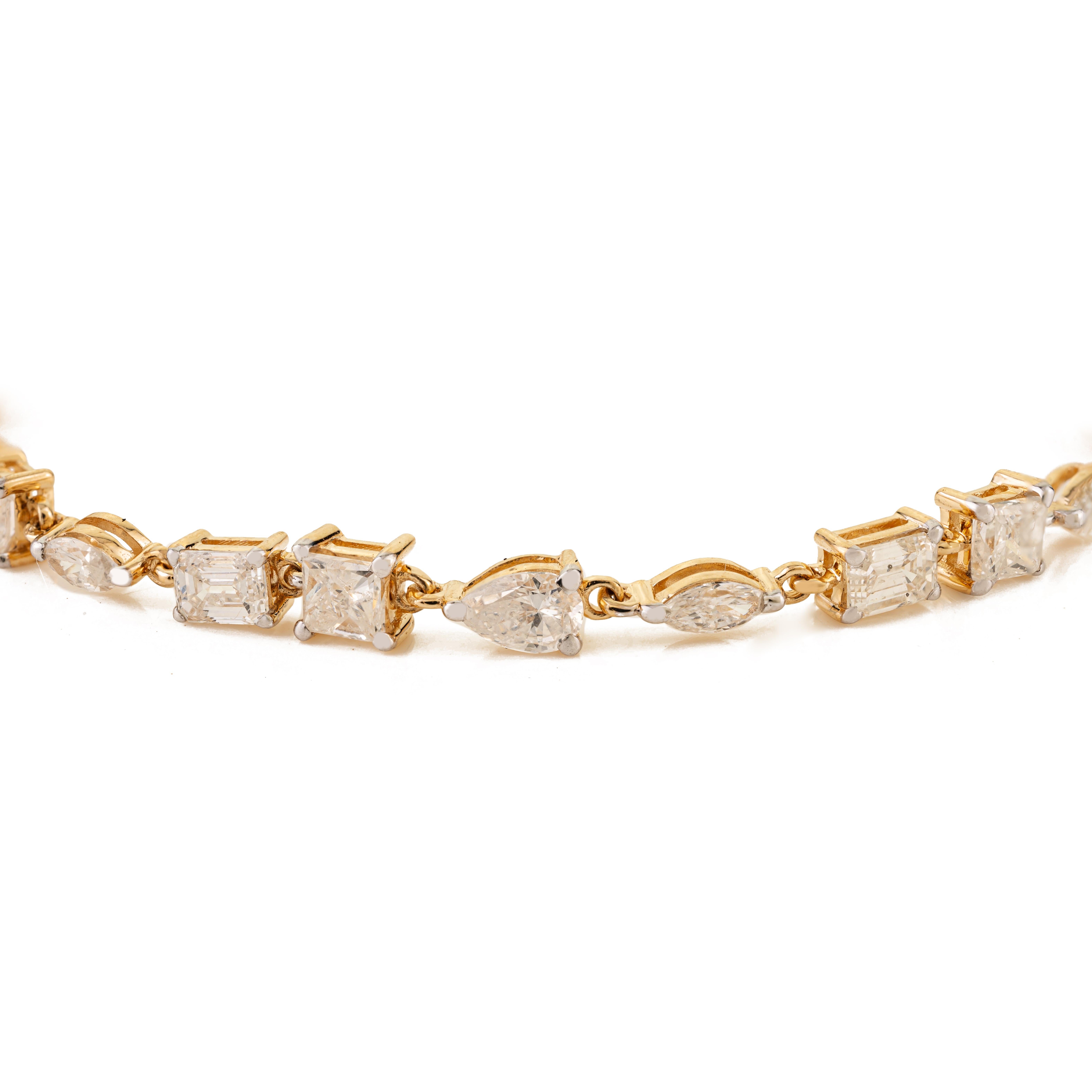 Lujosa Pulsera de Tenis con Diamantes de Corte Mixto de 4,89 qt en Oro Amarillo de 18 quilates Joyería Fina en venta 1