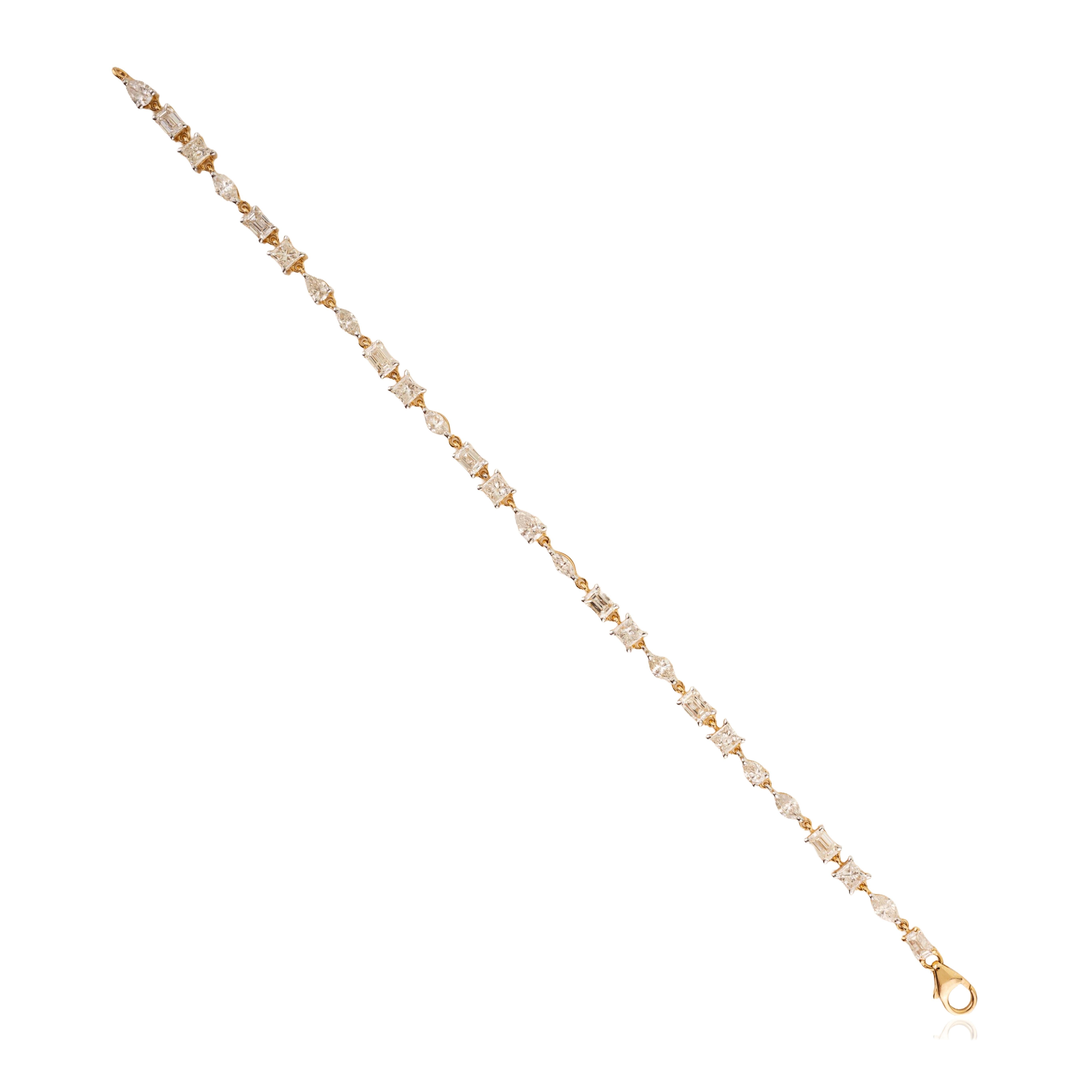 Lujosa Pulsera de Tenis con Diamantes de Corte Mixto de 4,89 qt en Oro Amarillo de 18 quilates Joyería Fina en venta 3