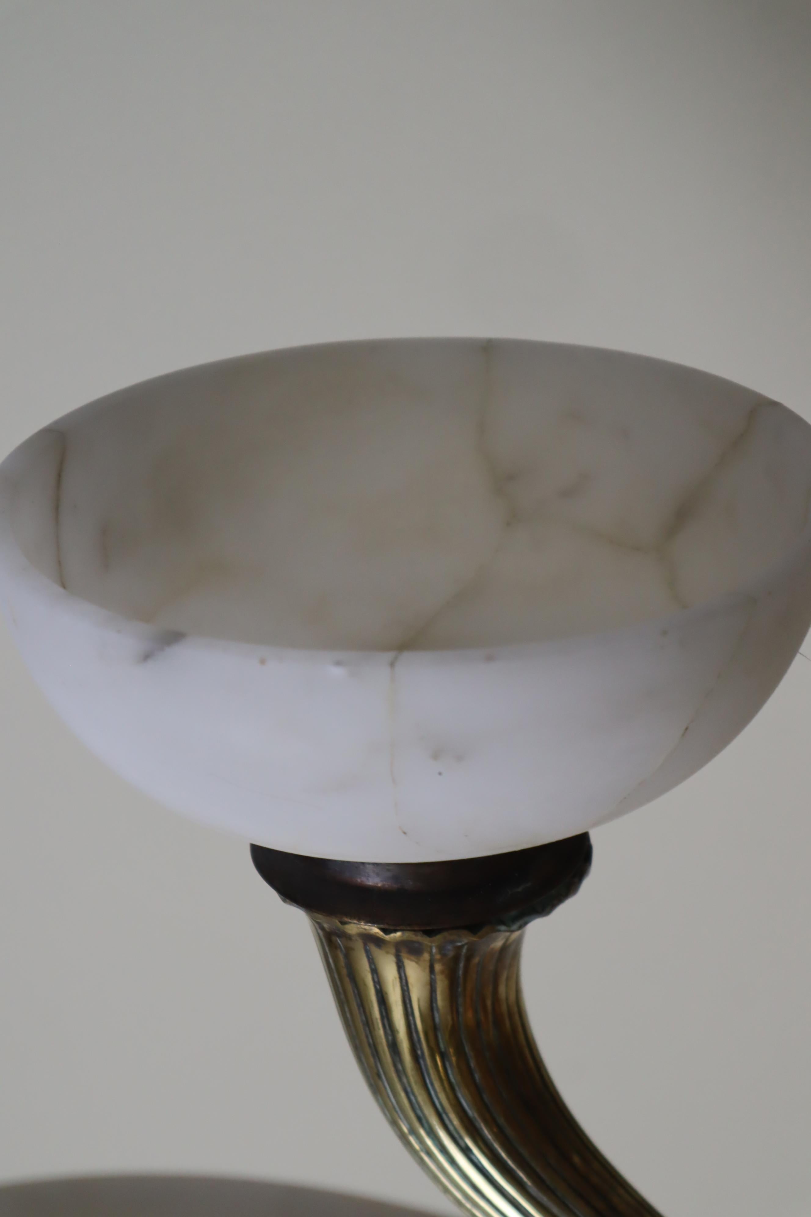 Luxury Alabaster and Brass Art Nouveau Cornucopia Chandelier For Sale 6