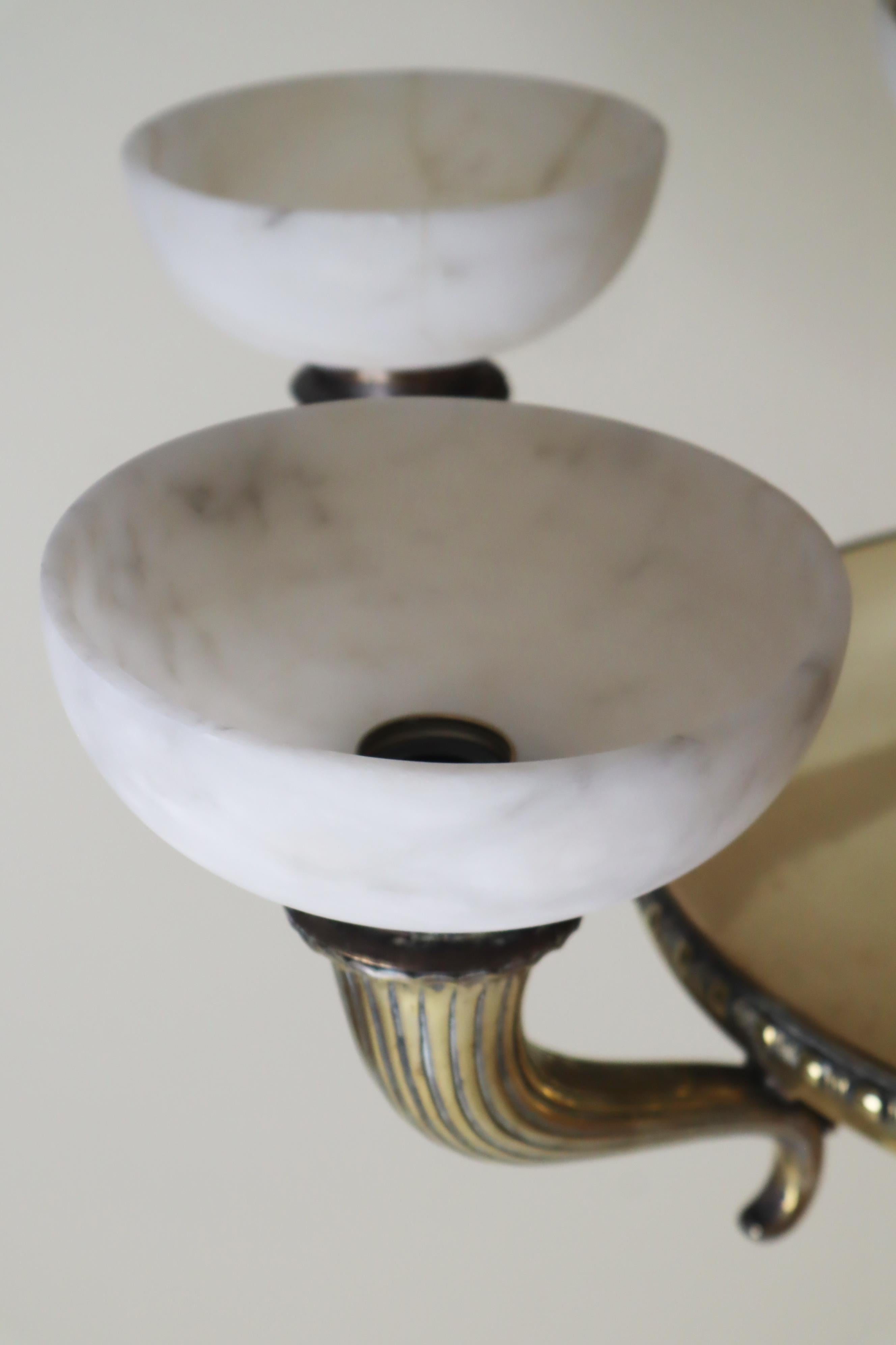 Luxury Alabaster and Brass Art Nouveau Cornucopia Chandelier For Sale 7
