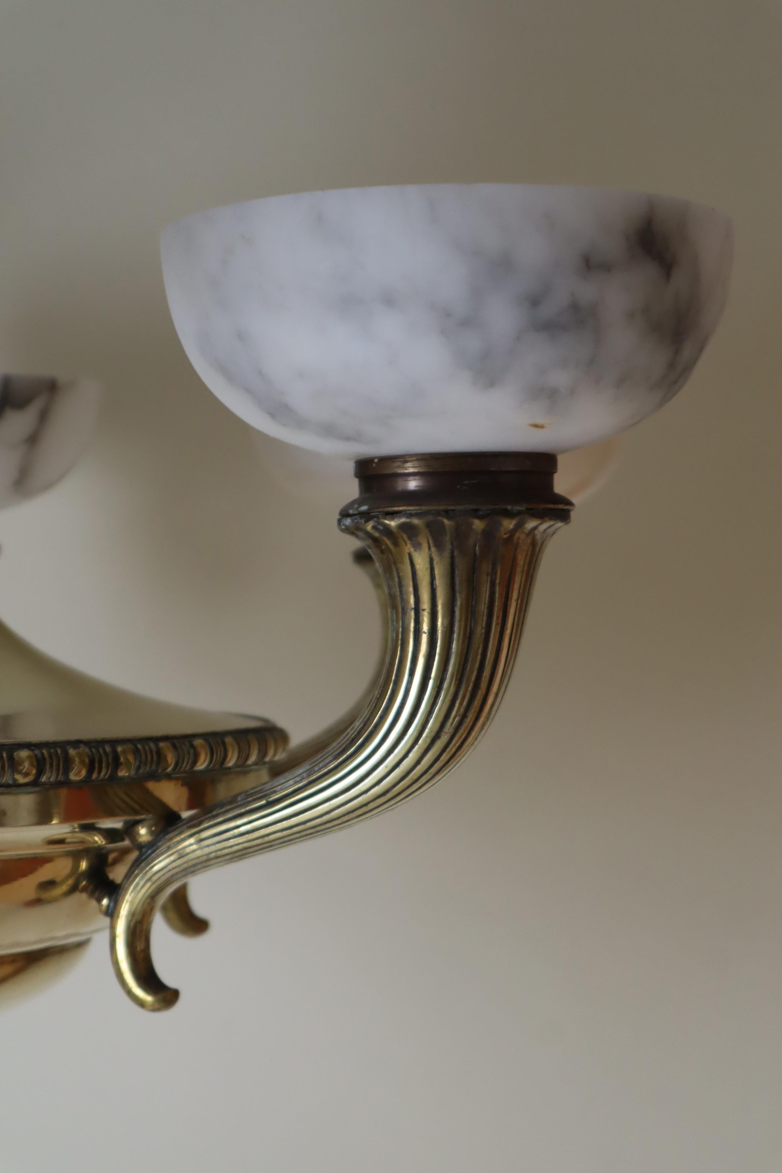 Luxury Alabaster and Brass Art Nouveau Cornucopia Chandelier For Sale 9