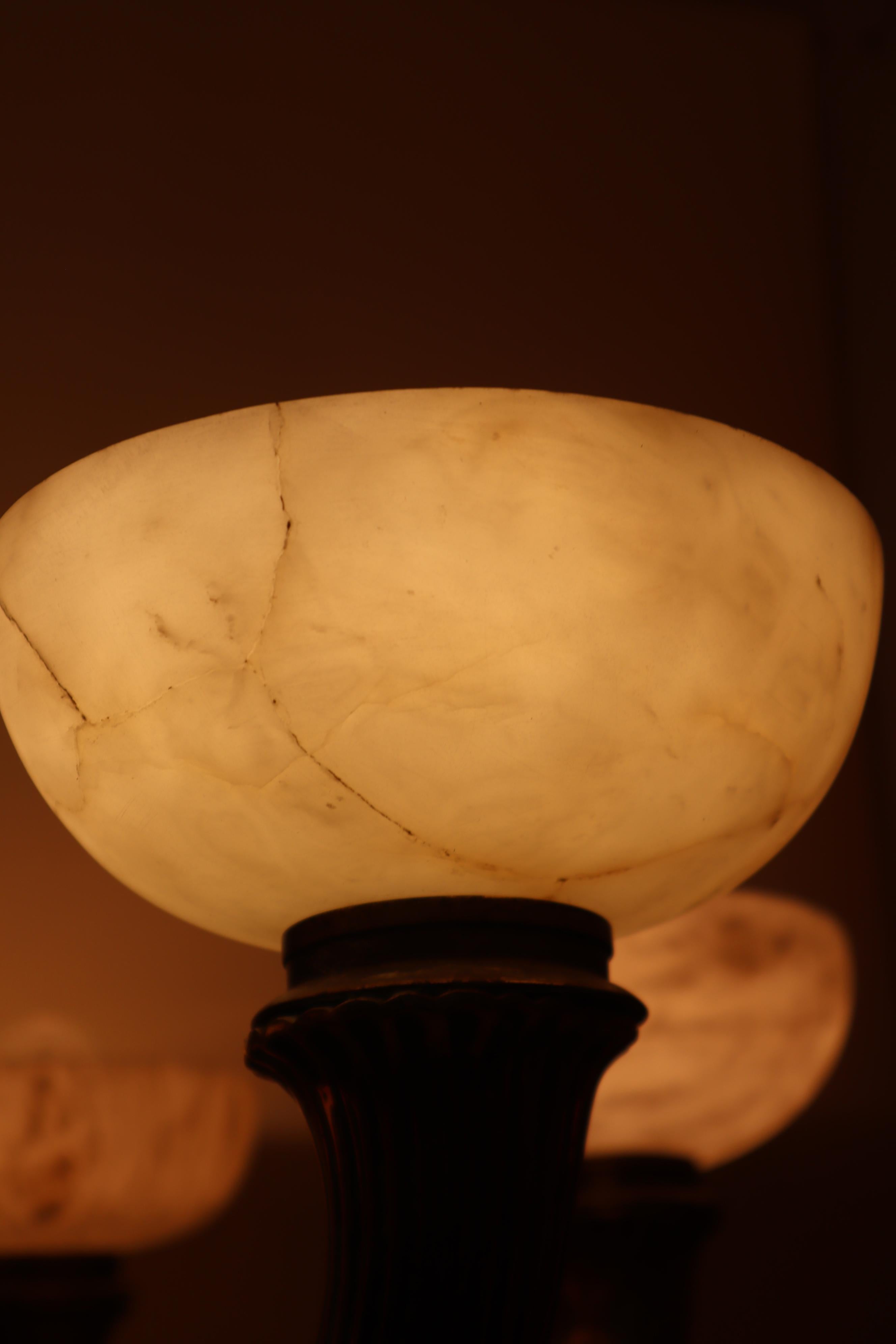 Luxury Alabaster and Brass Art Nouveau Cornucopia Chandelier For Sale 12