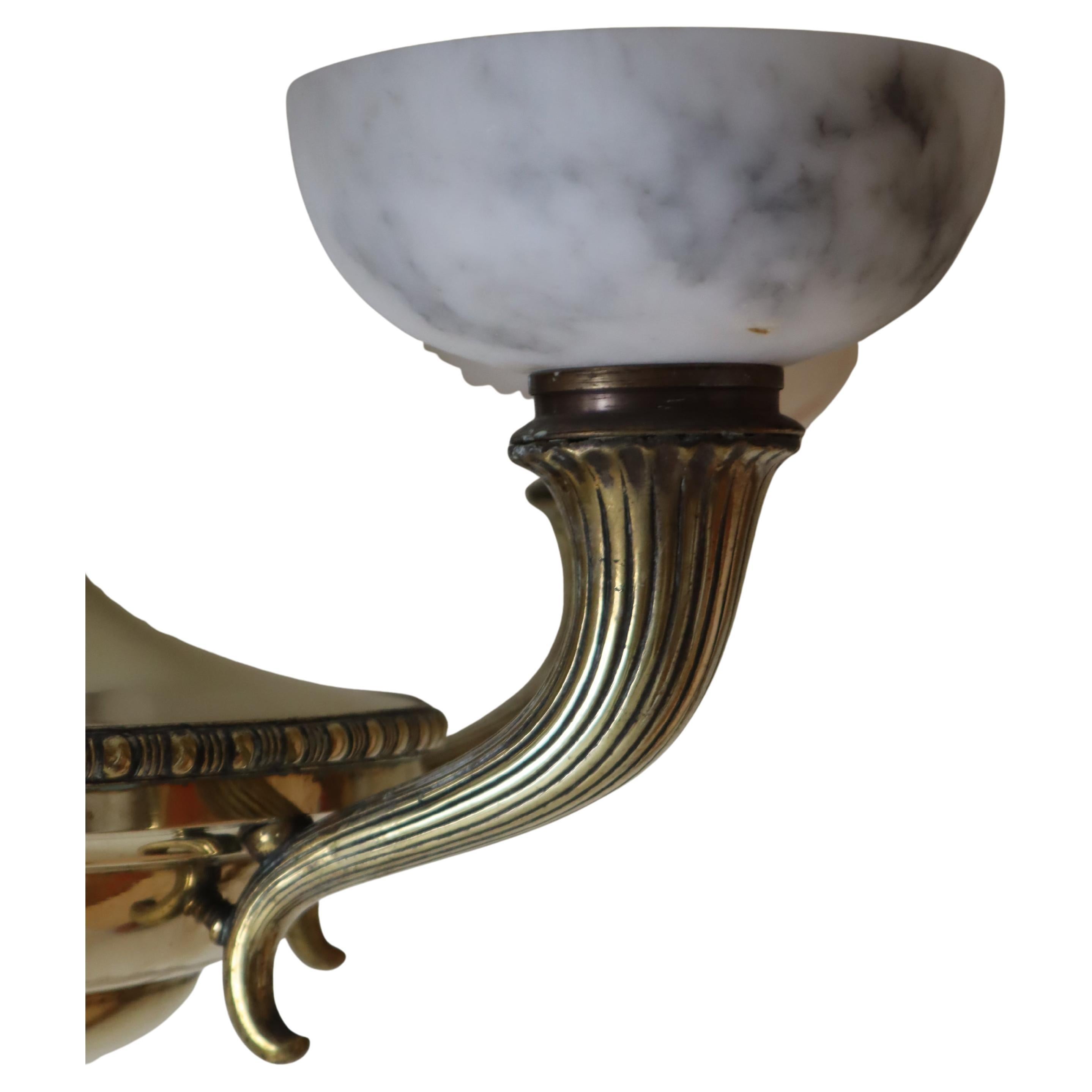 Hand-Crafted Luxury Alabaster and Brass Art Nouveau Cornucopia Chandelier For Sale