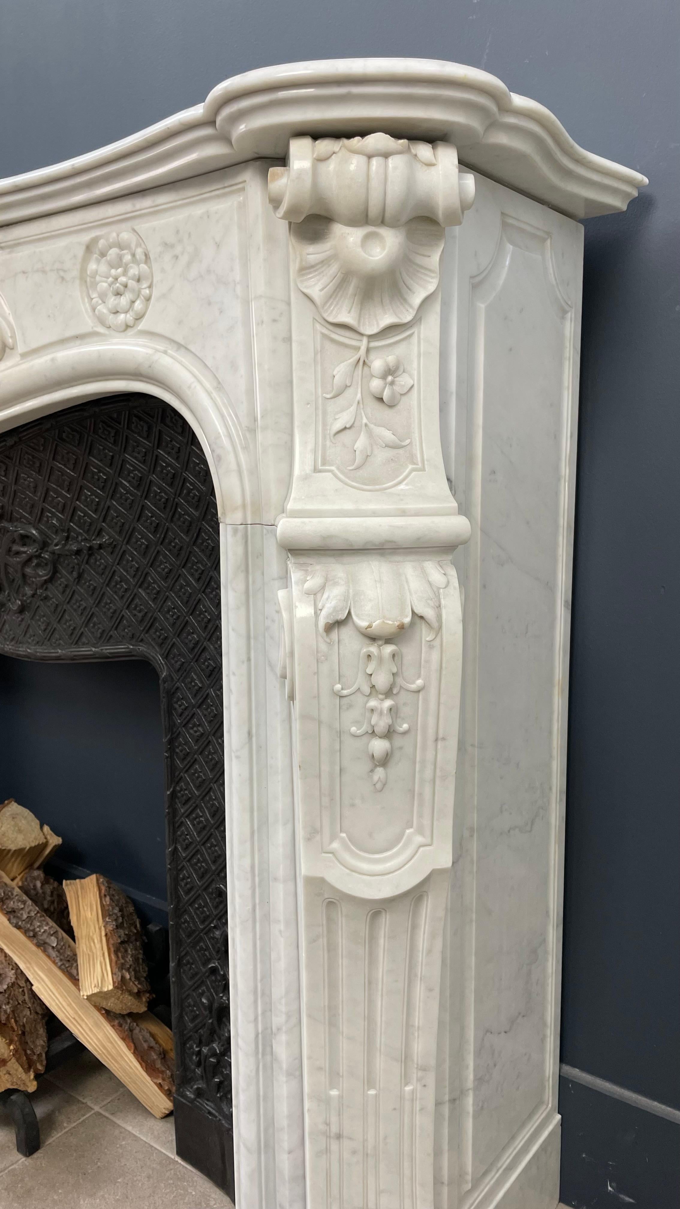 Luxury Antique French Shell Fireplace with Cast Iron Insert Fireplace FREE SHIP. For Sale 7