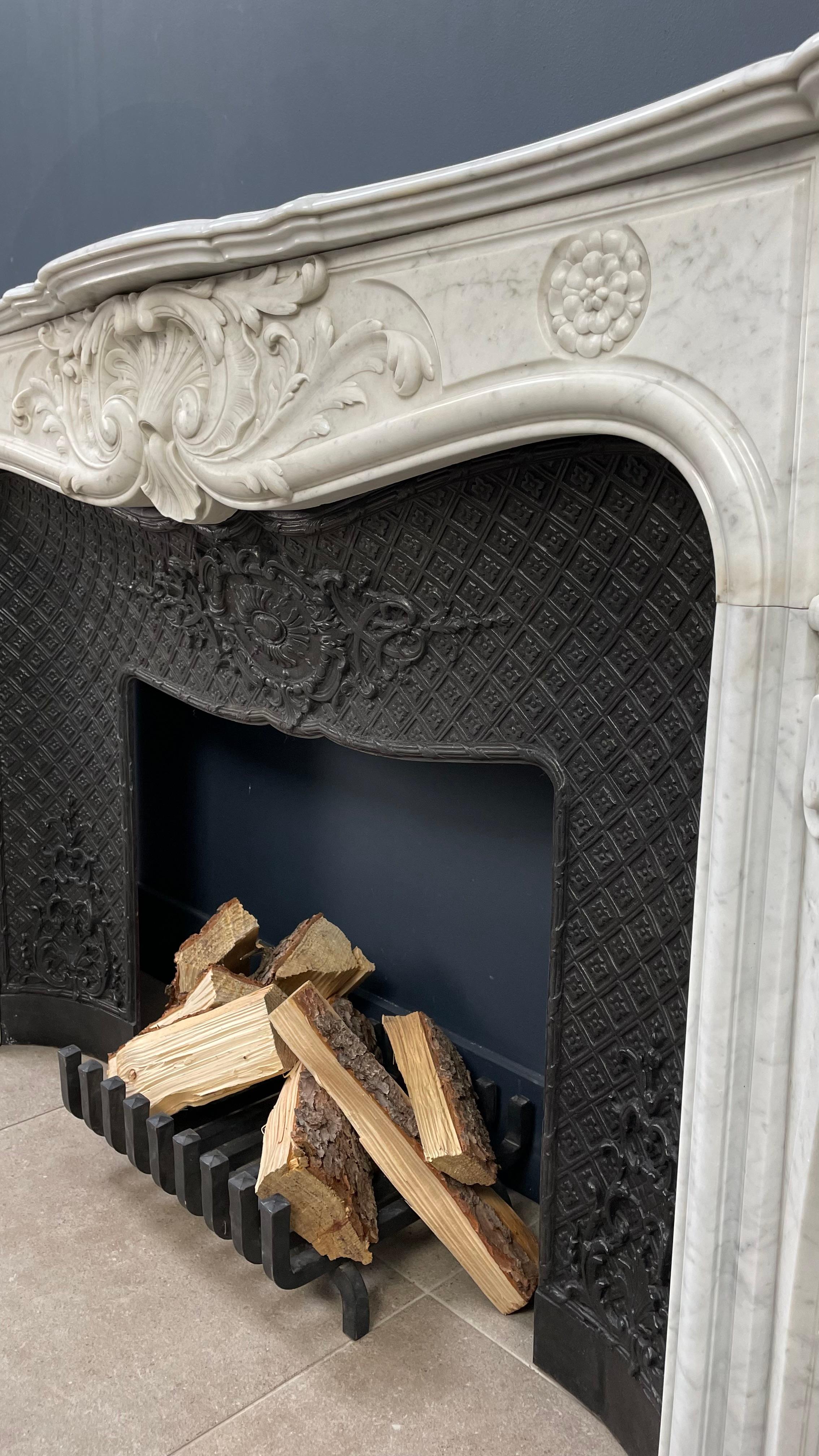 Luxury Antique French Shell Fireplace with Cast Iron Insert Fireplace FREE SHIP. For Sale 8