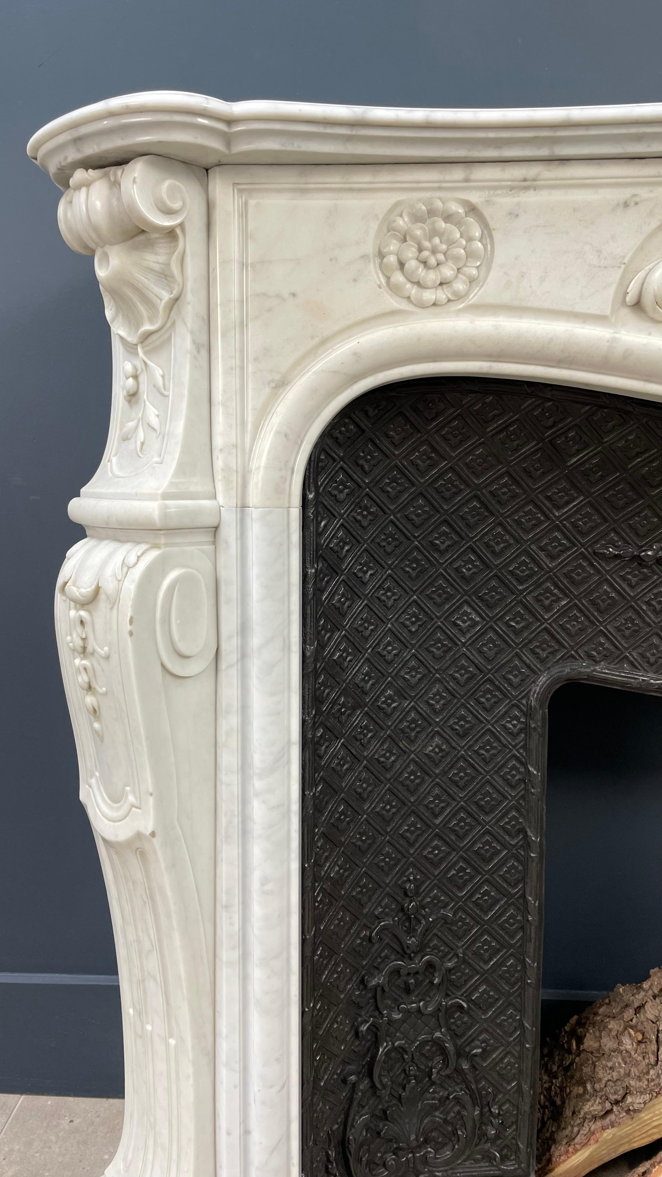 Louis XV Luxury Antique French Shell Fireplace with Cast Iron Insert Fireplace FREE SHIP. For Sale
