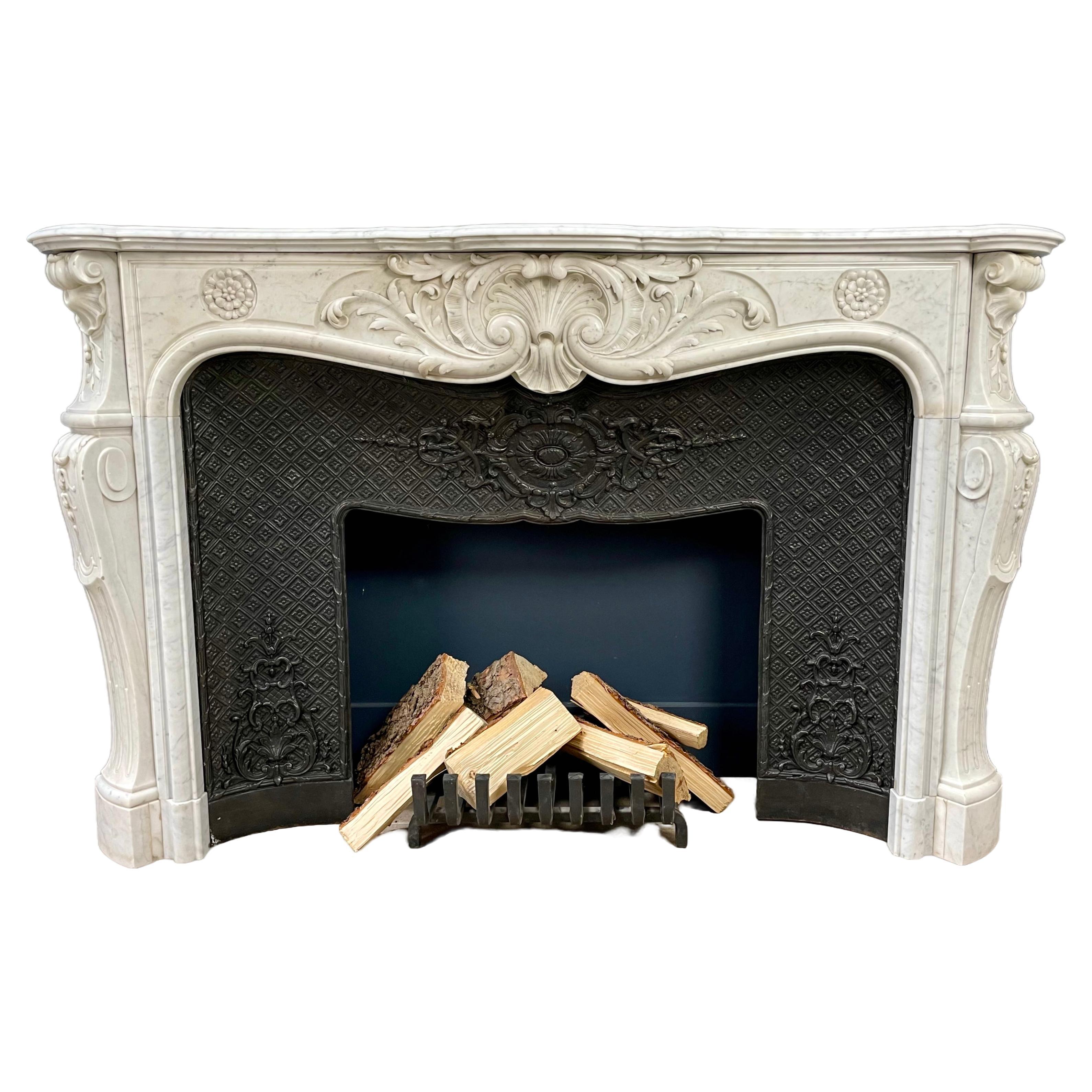 Luxury Antique French Shell Fireplace with Cast Iron Insert Fireplace FREE SHIP. For Sale