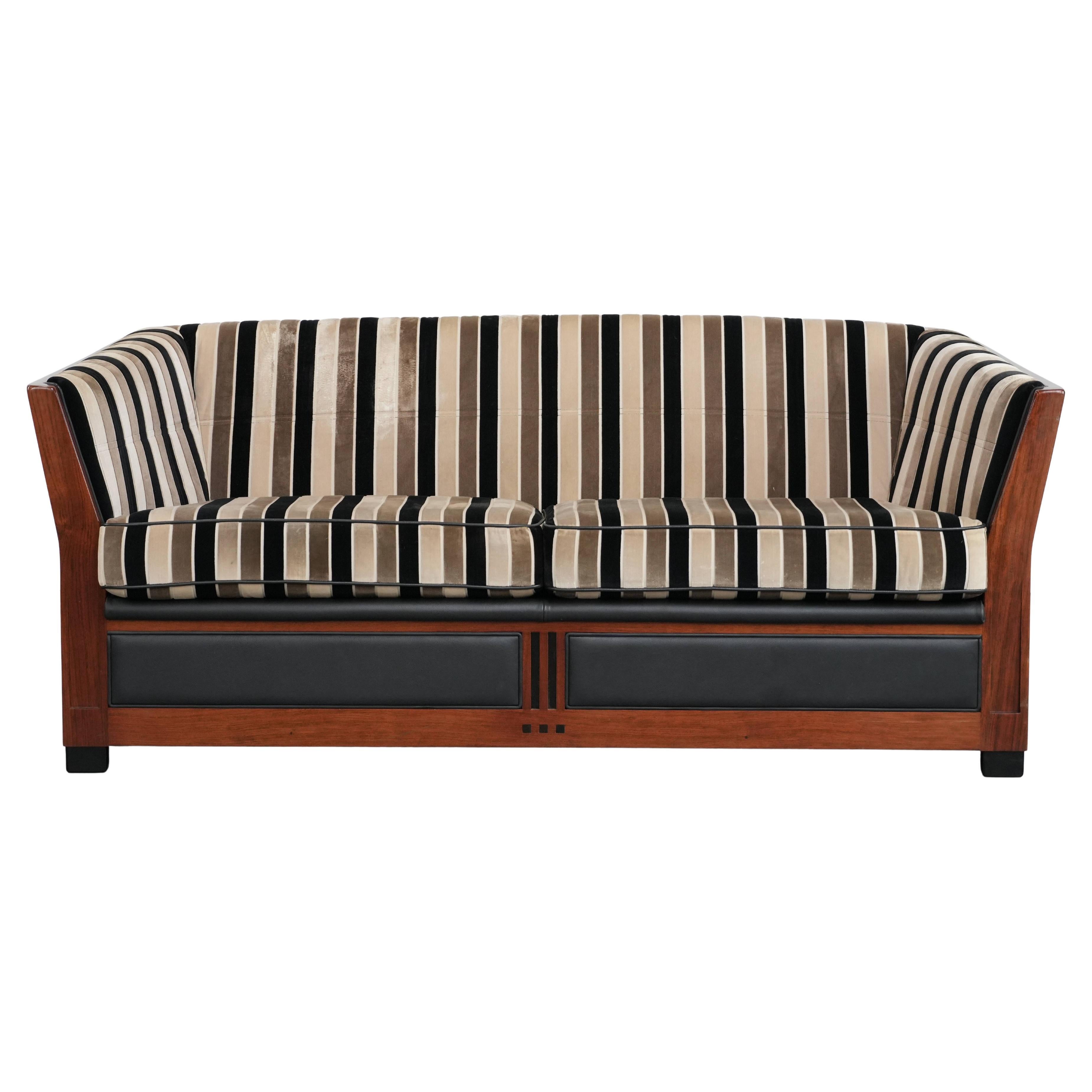 Luxury Art Deco 2.5-seater design sofa with beautiful woodwork