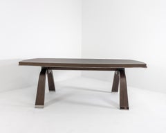 Luxury art deco Dining table in matte walnut et nickel details