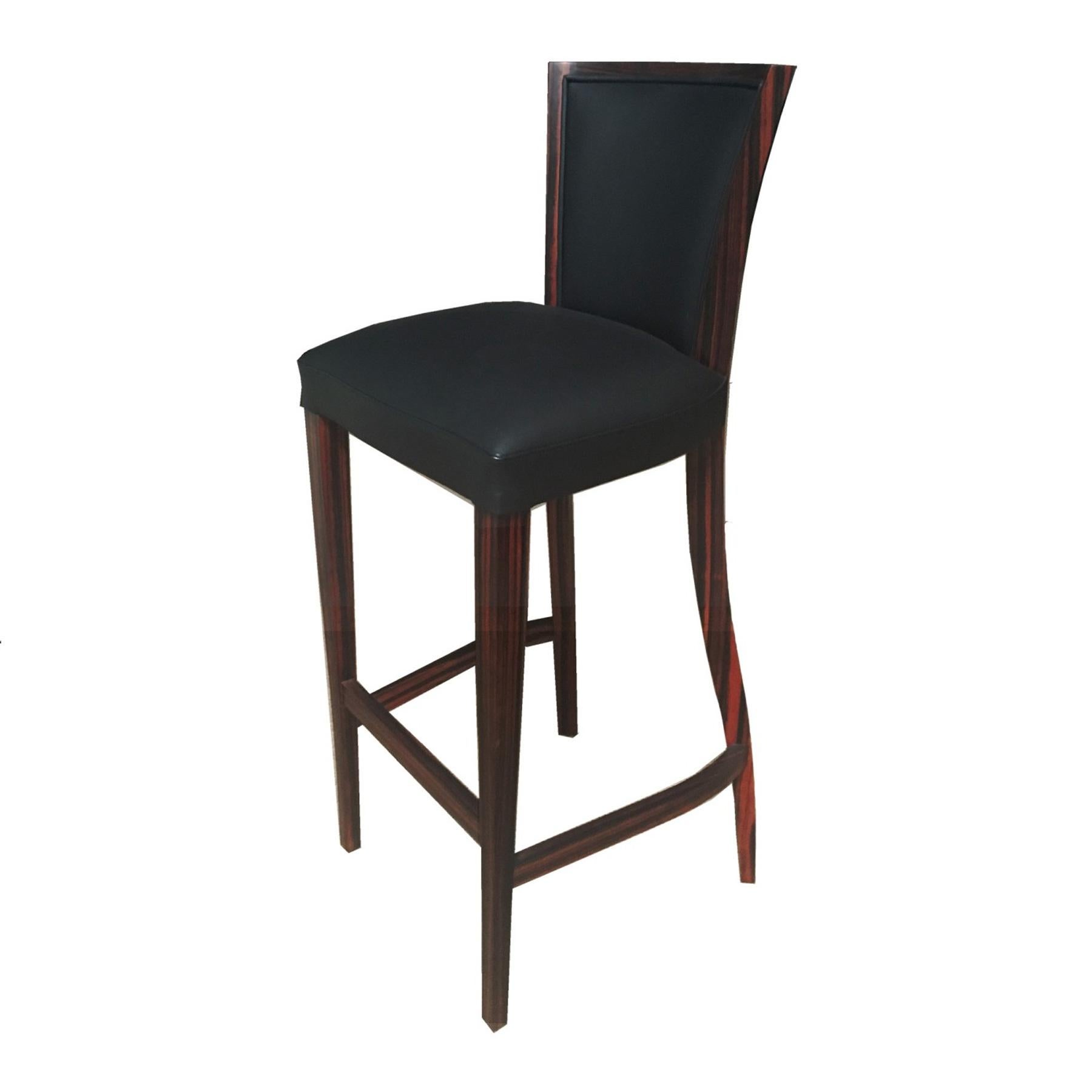 Luxury Art Deco Leather Bar Stool with Wood Frame for Hospitality For Sale