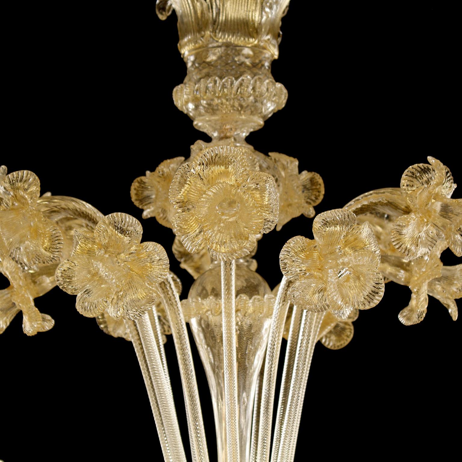 Contemporary Luxury Artistic Rezzonico Chandelier 12 Arms Gold Murano Glass by Multiforme For Sale