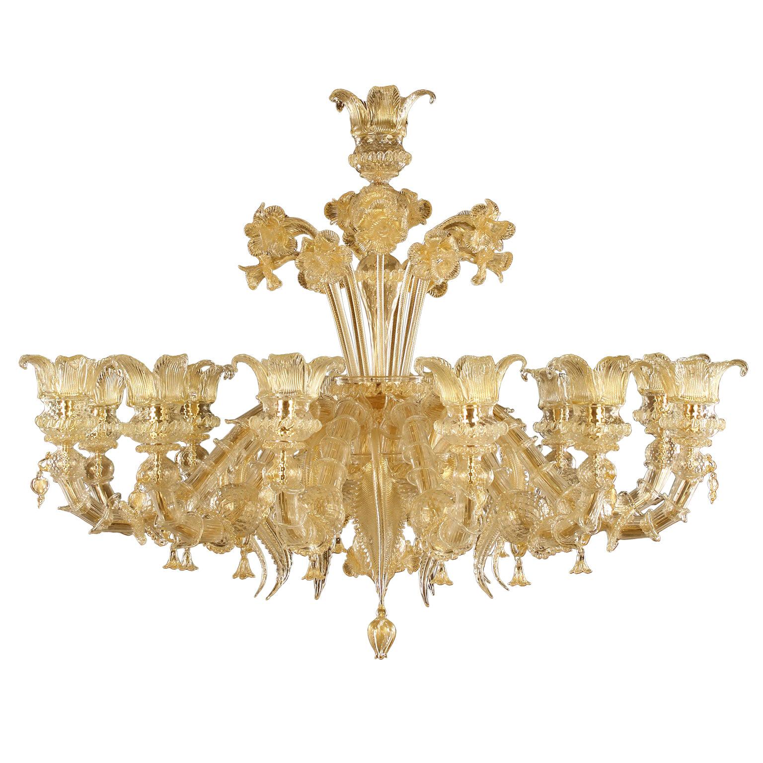 Luxury Artistic Rezzonico Chandelier 12 Arms Gold Murano Glass by Multiforme For Sale