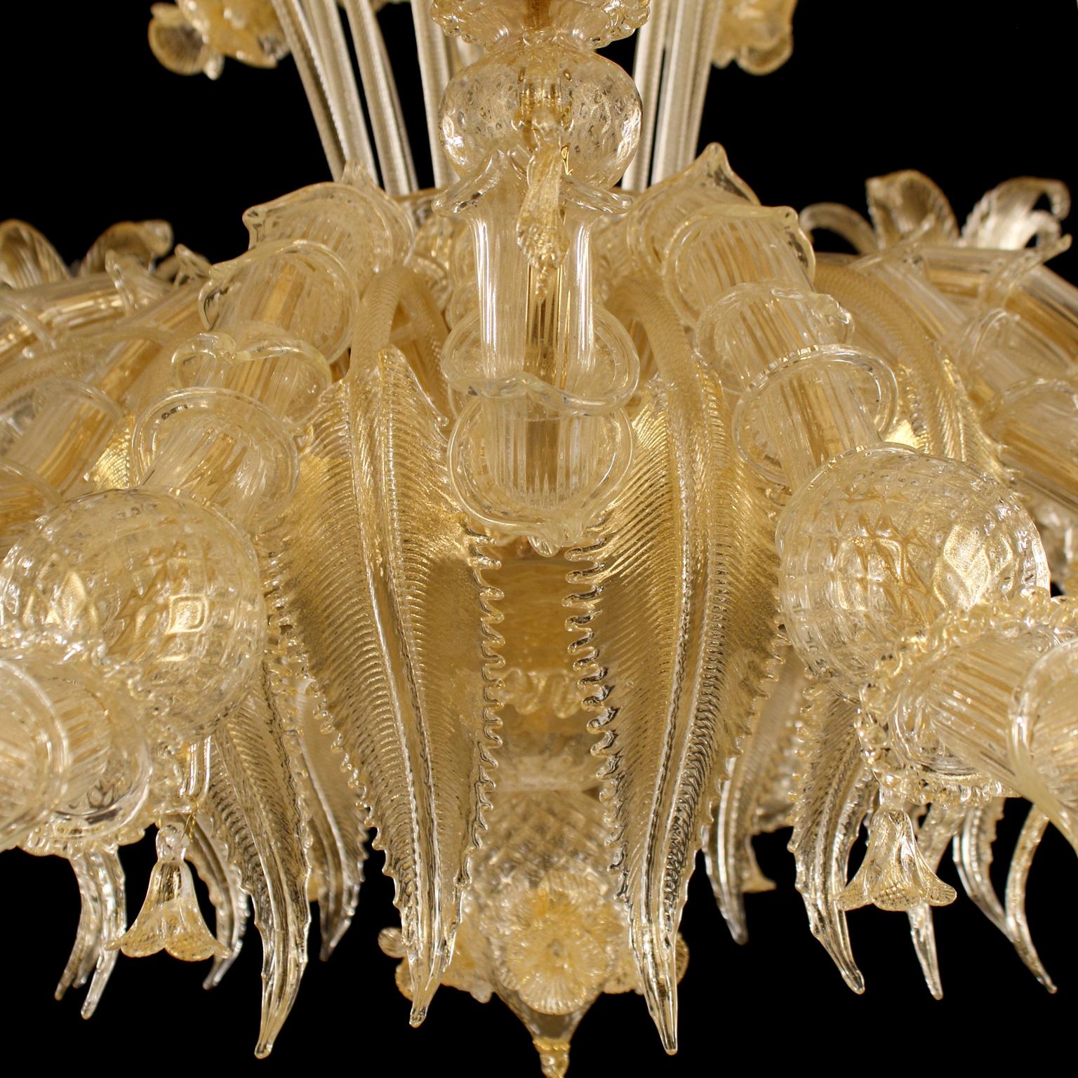 Other Luxury Artistic Rezzonico Chandelier 8+8 Arms Gold Murano glass by Multiforme For Sale