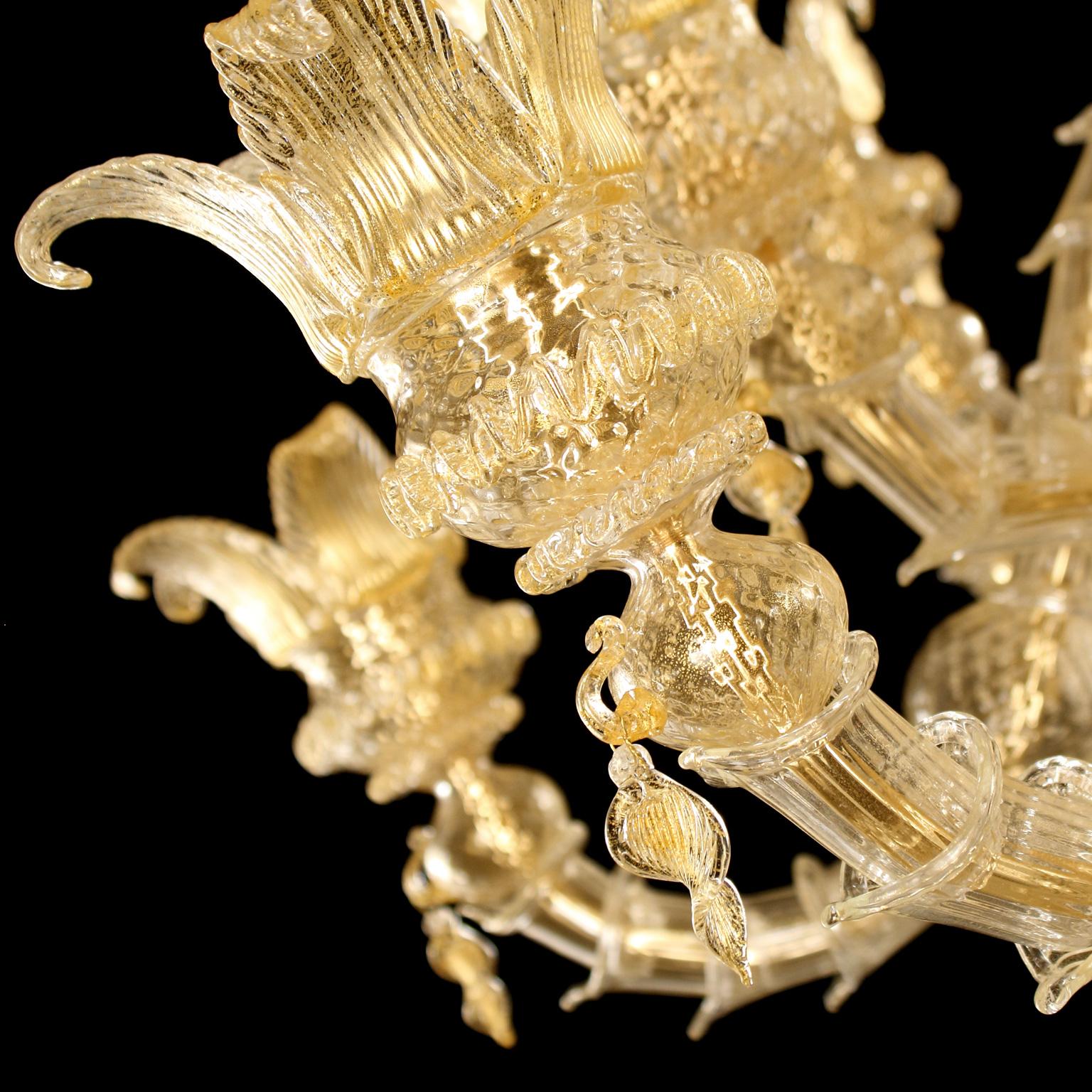 Italian Luxury Artistic Rezzonico Chandelier 8+8 Arms Gold Murano glass by Multiforme For Sale