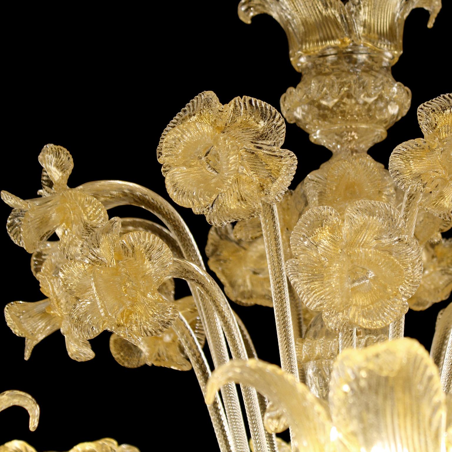 Luxury Artistic Rezzonico Chandelier 8+8 Arms Gold Murano glass by Multiforme In New Condition For Sale In Trebaseleghe, IT