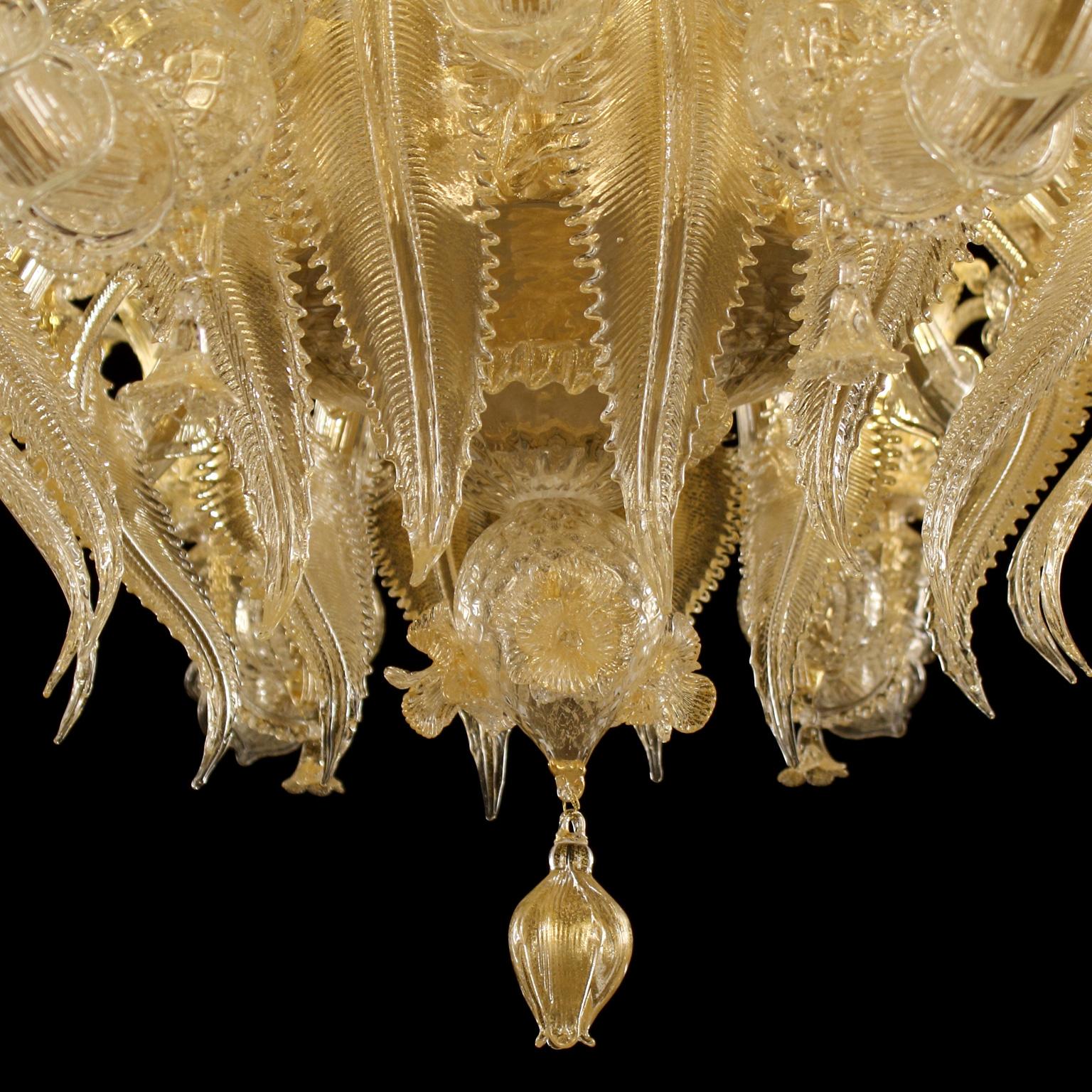 Contemporary Luxury Artistic Rezzonico Chandelier 8+8 Arms Gold Murano glass by Multiforme For Sale