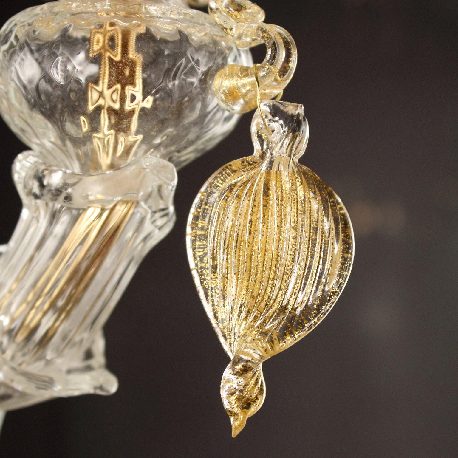Luxury Artistic Rezzonico Sconce 1 Arm Clear and Gold Murano Glass, Multiforme For Sale 3