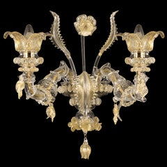 Luxury Artistic Rezzonico Sconce 2 Arms Clear and Gold Murano Glass, Multiforme