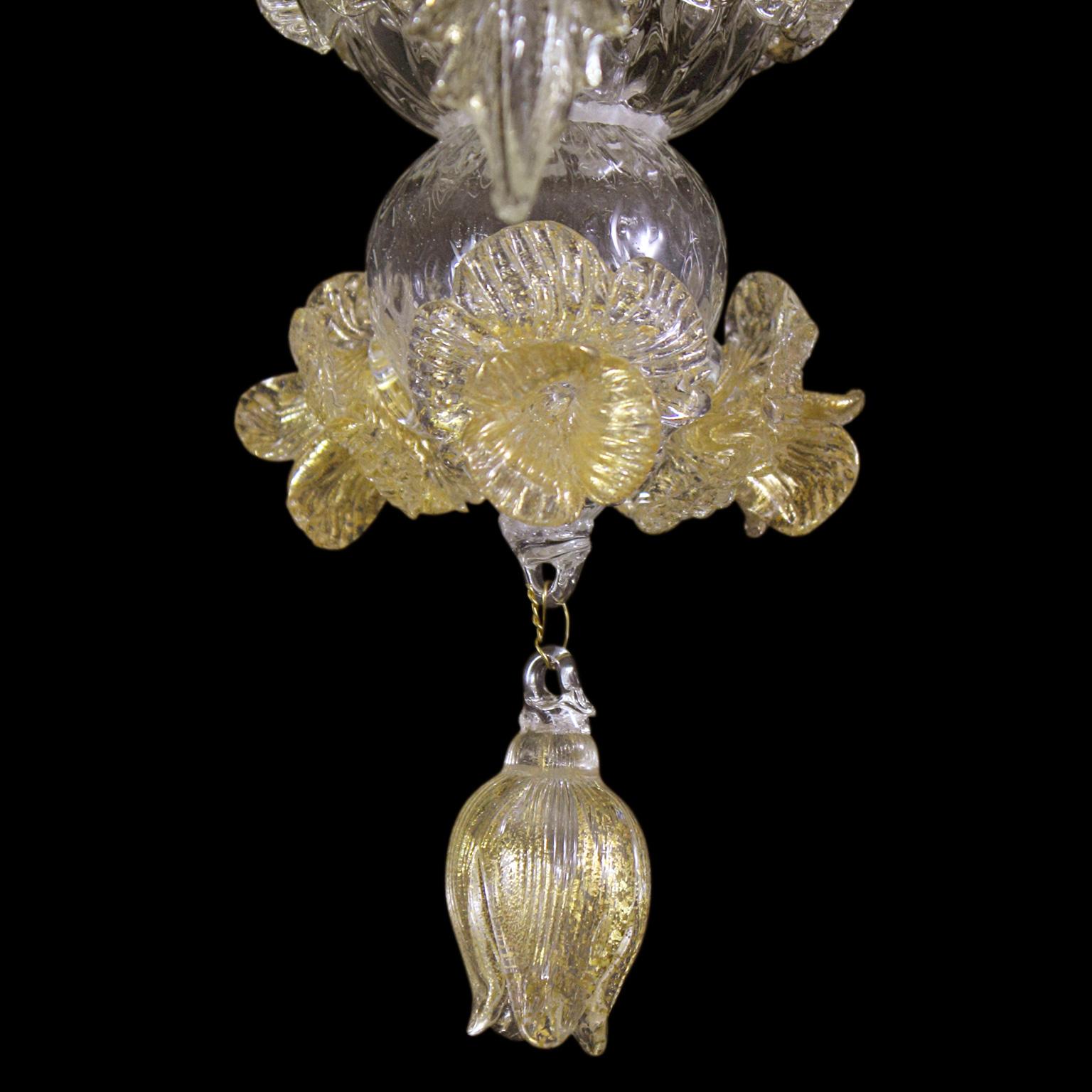 Italian Luxury Artistic Rezzonico Sconce 2 Arms Clear and Gold Murano Glass, Multiforme For Sale