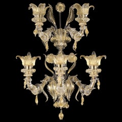 Luxury Artistic Rezzonico Sconce 5Arms Clear and Gold Murano Glass by Multiforme