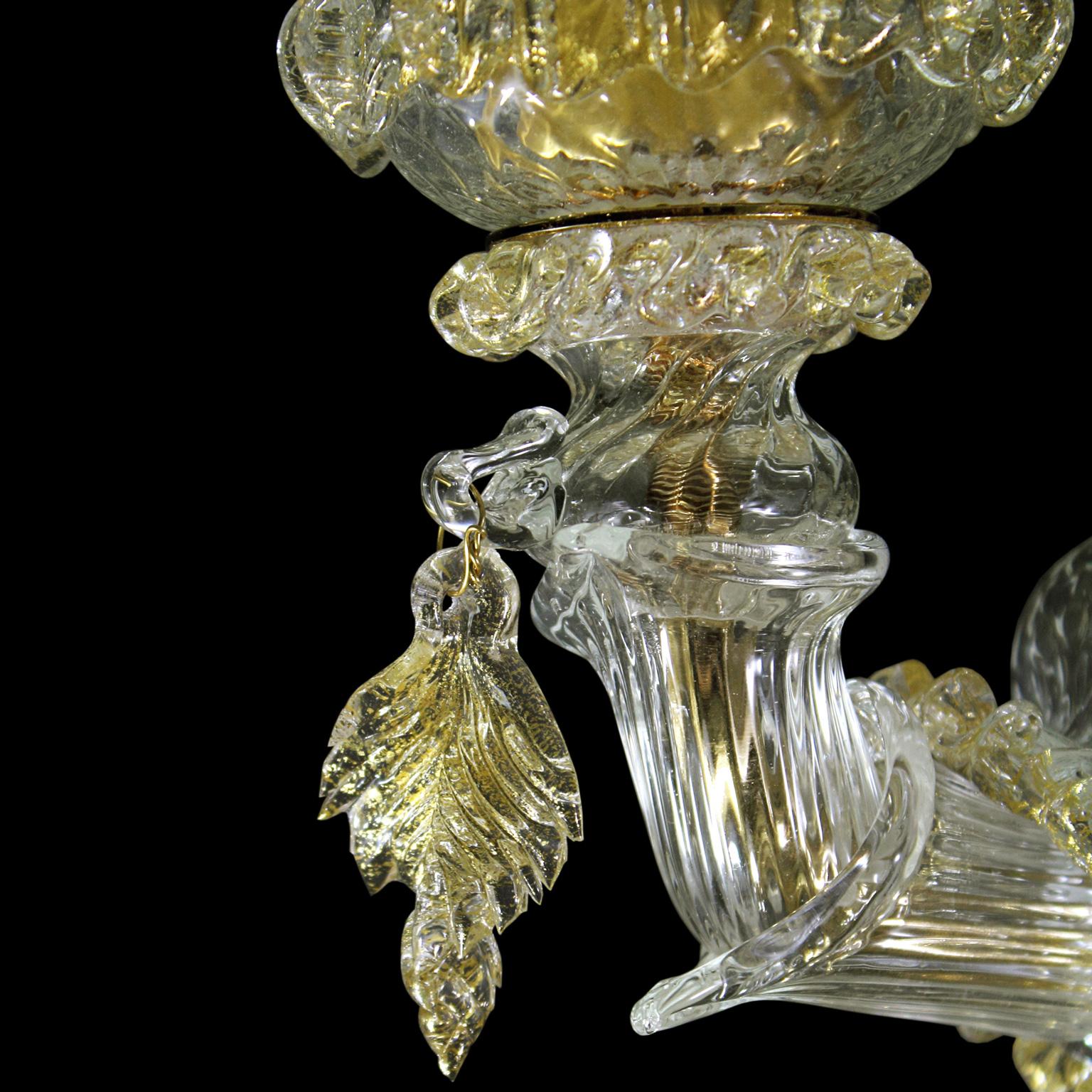 Autre Applique Rezzonico de luxe artistique à 5 bras en verre de Murano transparent et or par Multiforme en vente