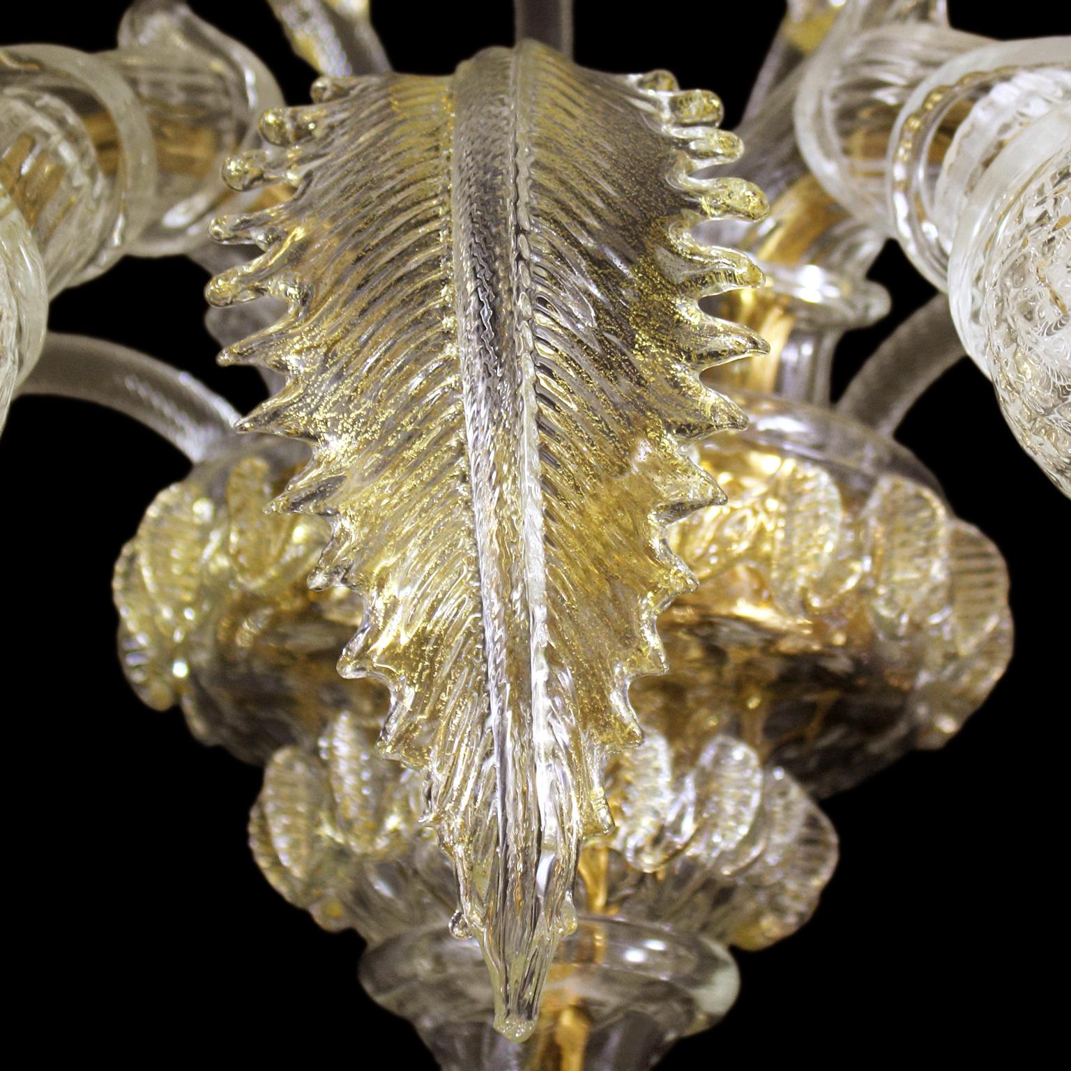 Other Luxury Artistic Rezzonico Sconce 5Arms Clear and Gold Murano Glass by Multiforme For Sale