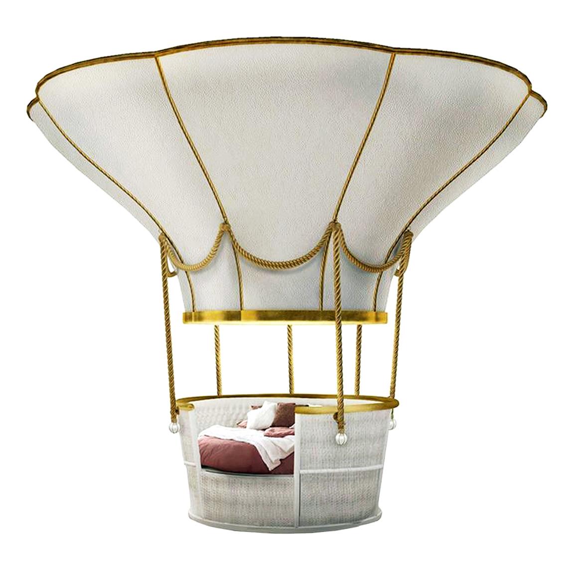 This luxury bed is manufactured according to traditional basketry technique. The bed structure is in wood with white lacquered gloss finishes. It has drawers that can be used as storage. Bottom side may be converted into a sofa. The upper side is