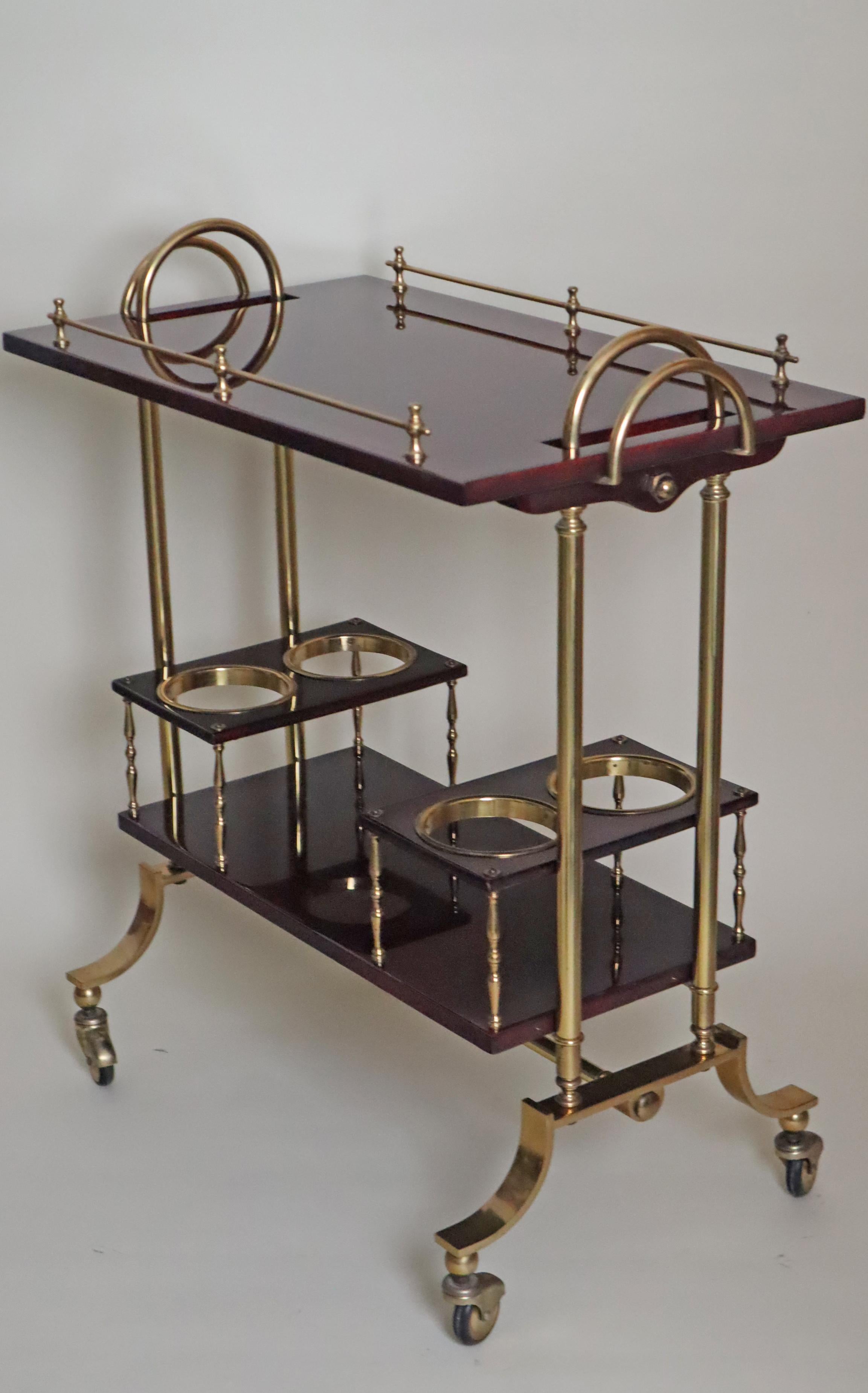 Luxury Bar Cart in Dark Red Goatskin and Brass with Removable Tray  Aldo Tura For Sale 3