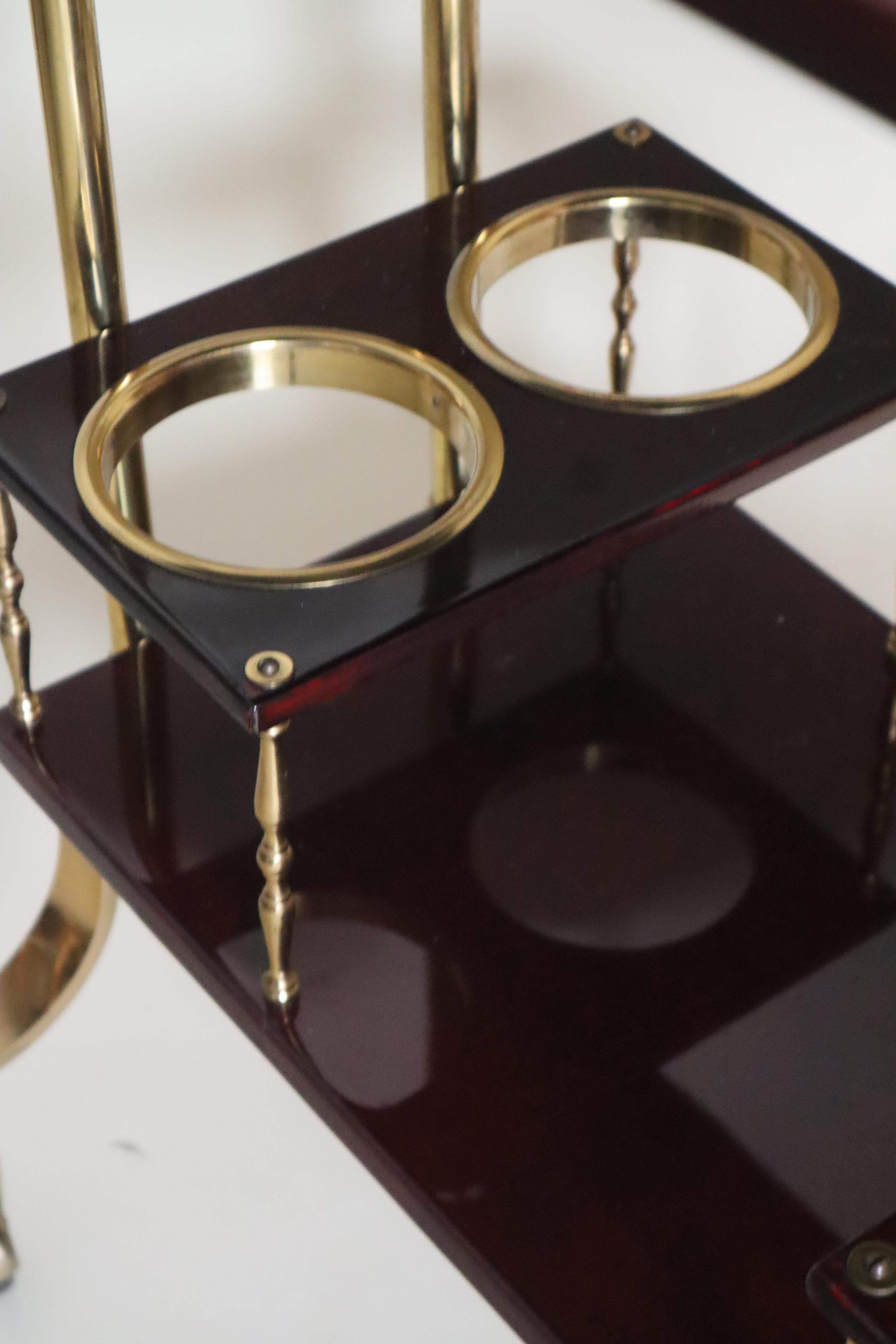 Luxury Bar Cart in Dark Red Goatskin and Brass with Removable Tray  Aldo Tura For Sale 6