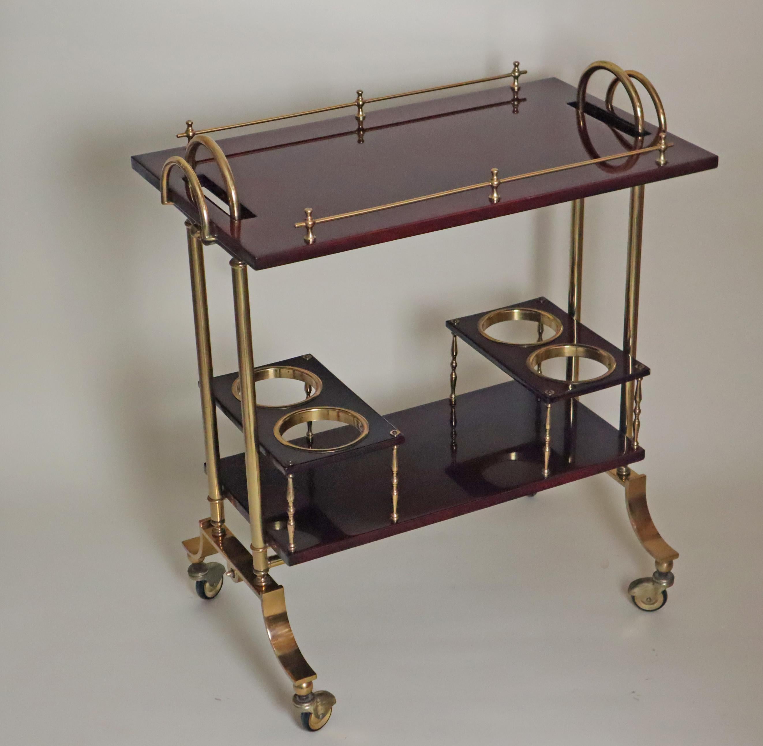 Luxury Bar Cart in Dark Red Goatskin and Brass with Removable Tray  Aldo Tura For Sale 13
