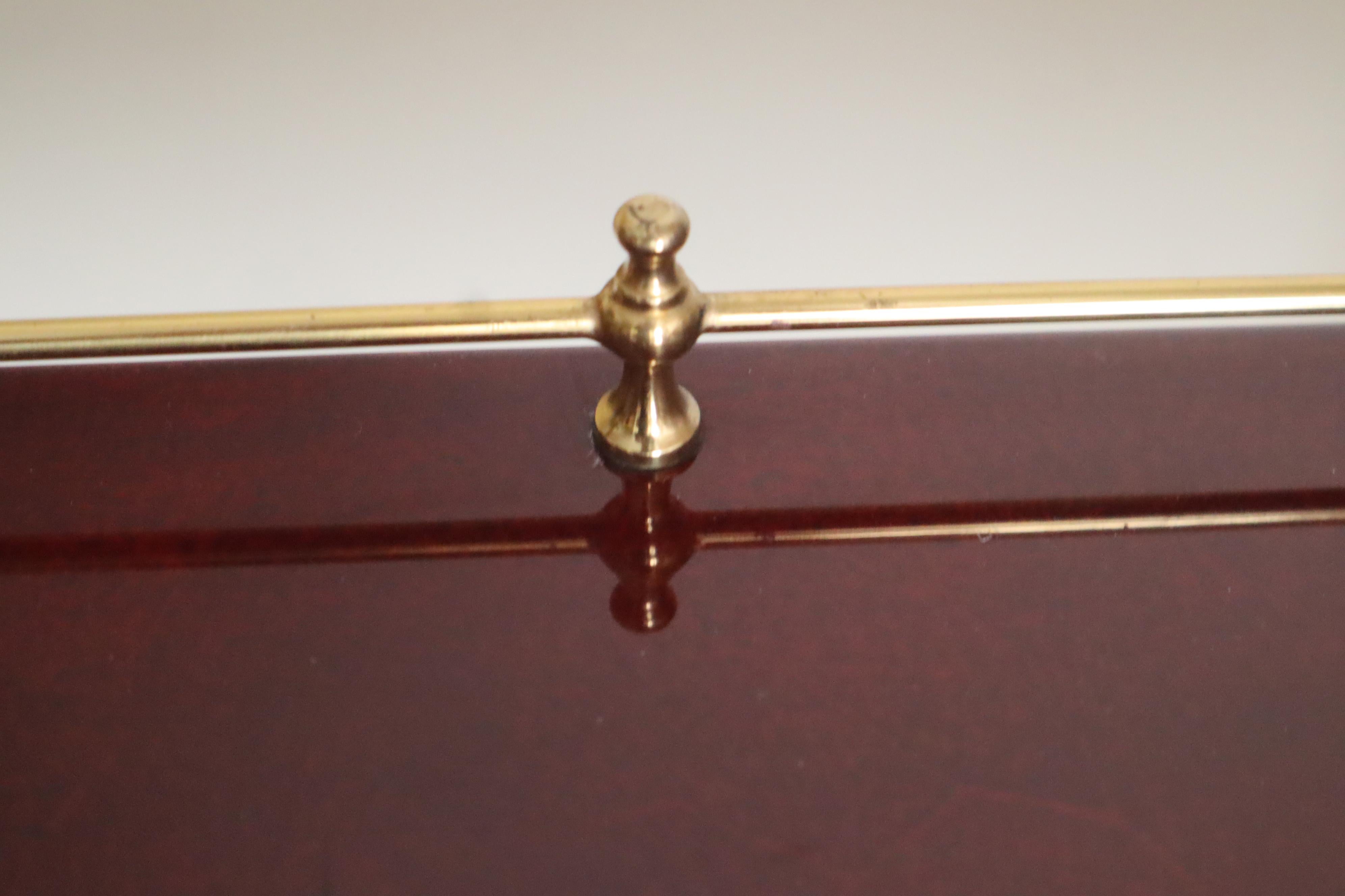 Mid-20th Century Luxury Bar Cart in Dark Red Goatskin and Brass with Removable Tray  Aldo Tura For Sale