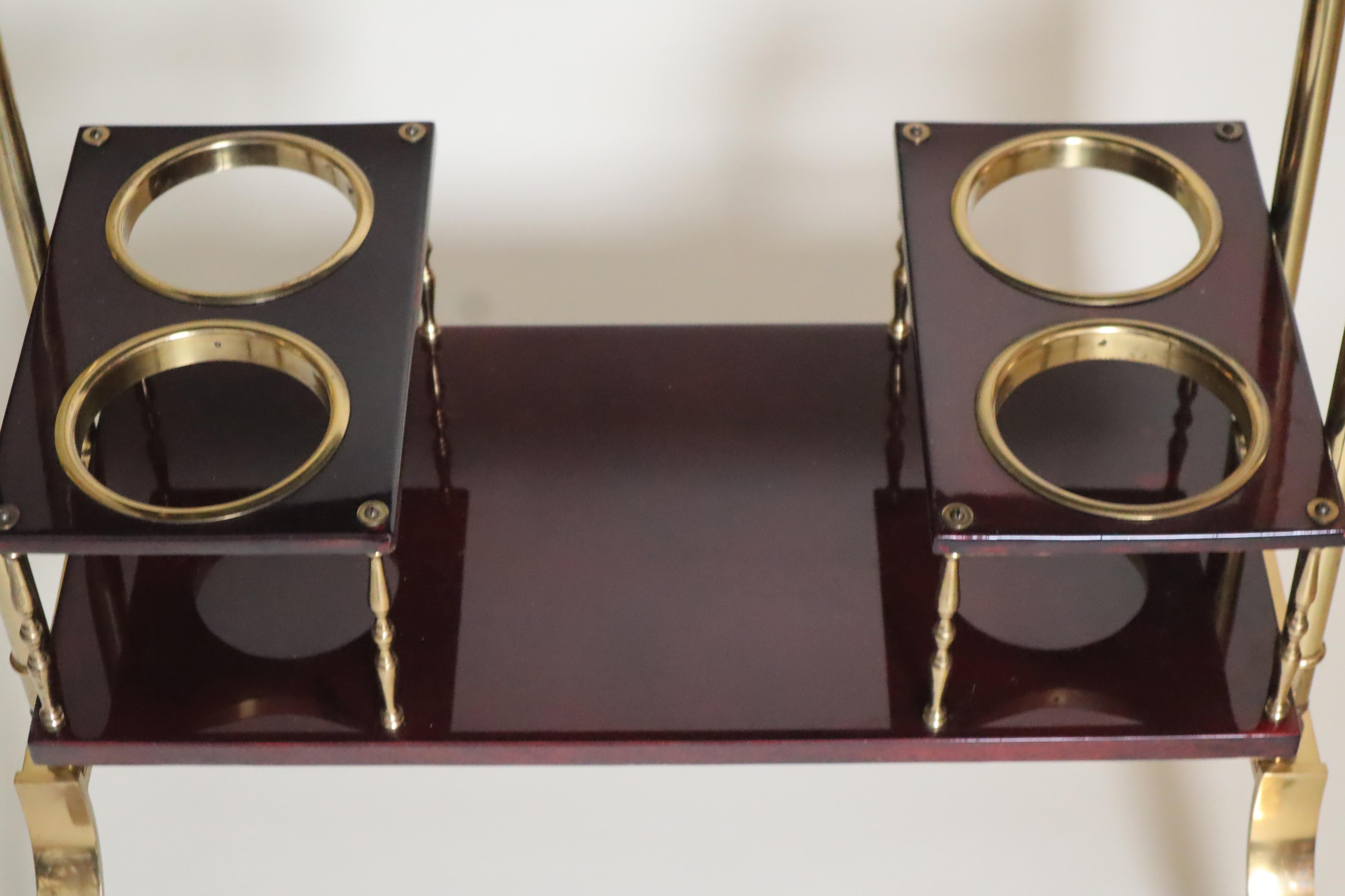 Luxury Bar Cart in Dark Red Goatskin and Brass with Removable Tray  Aldo Tura For Sale 1