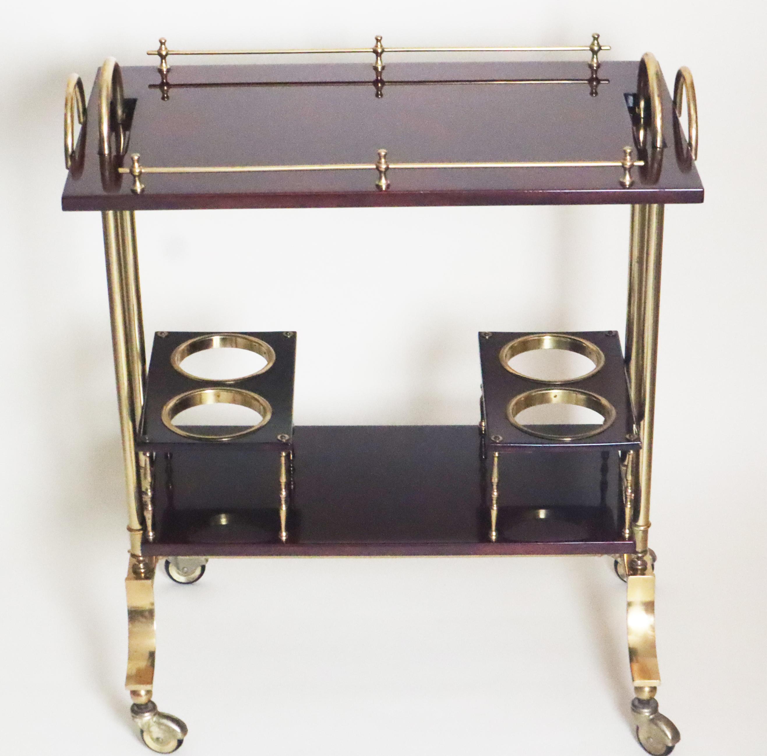 Luxury Bar Cart in Dark Red Goatskin and Brass with Removable Tray  Aldo Tura For Sale 2