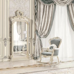 Luxury Baroque Rocking Armchair Ivory and Silver Leaf Finish 100% Made in Italy