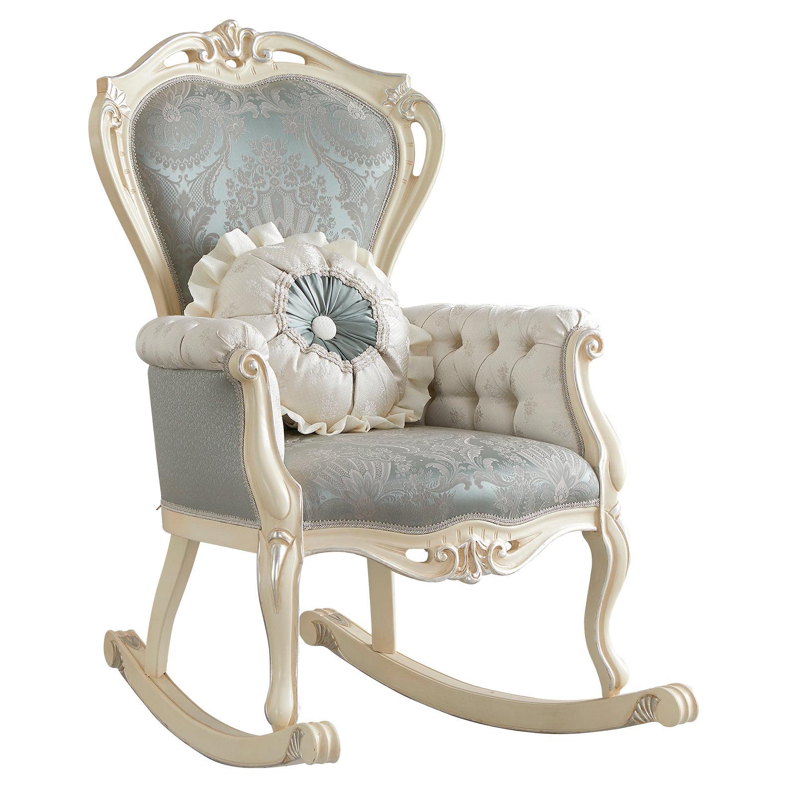 Luxury Baroque Rocking Armchair Ivory and Silver Leaf Finish 100% Made in Italy For Sale