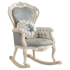 Luxury Baroque Rocking Armchair Ivory and Silver Leaf Finish 100% Made in Italy