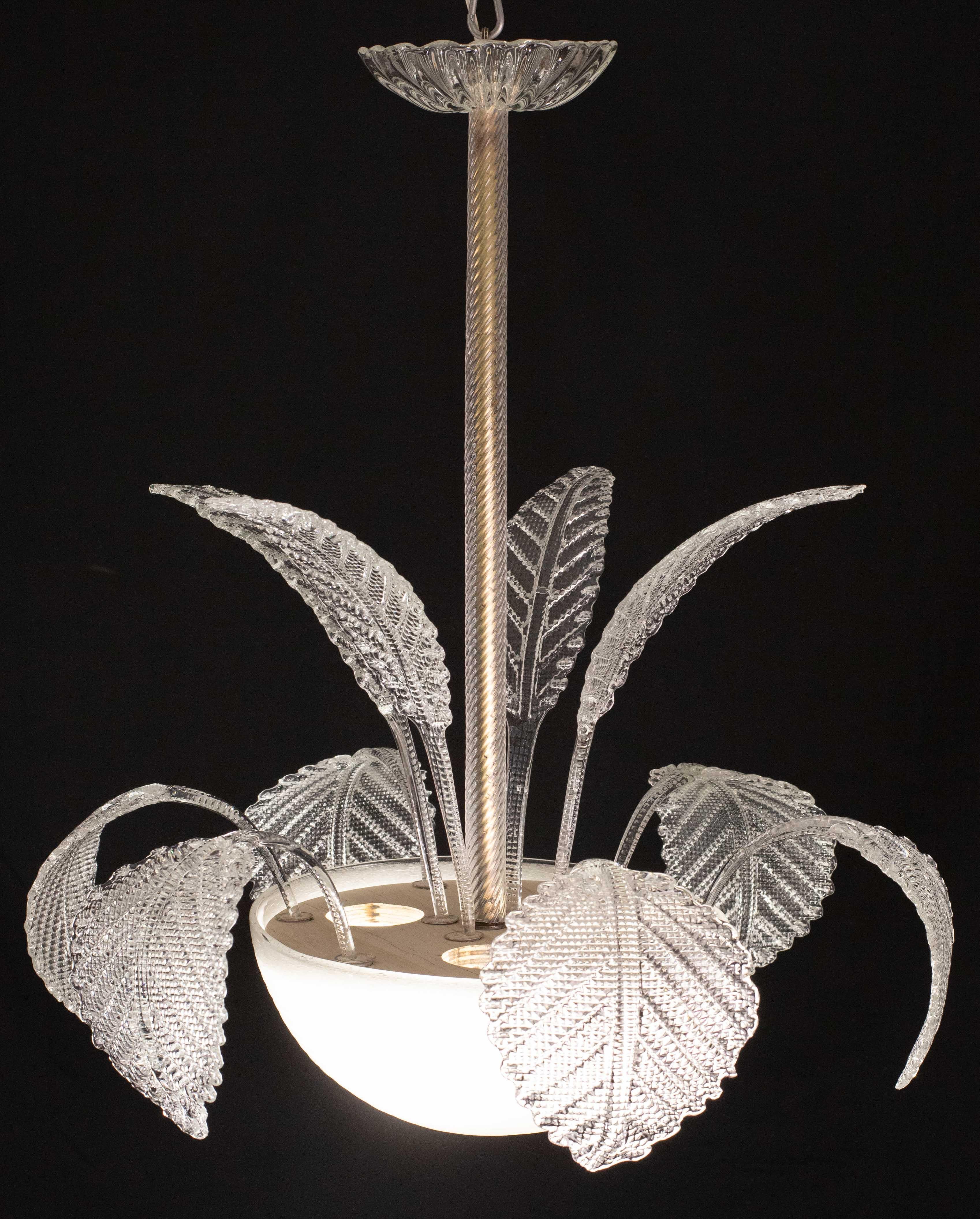 Araña de lujo Barovier & Toso, cristal Pulegoso de Murano, años 50 en venta 1