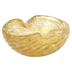 Luxury Barovier Toso Murano Gold Flecks Scalloped Art Glass Bowl, 1950s