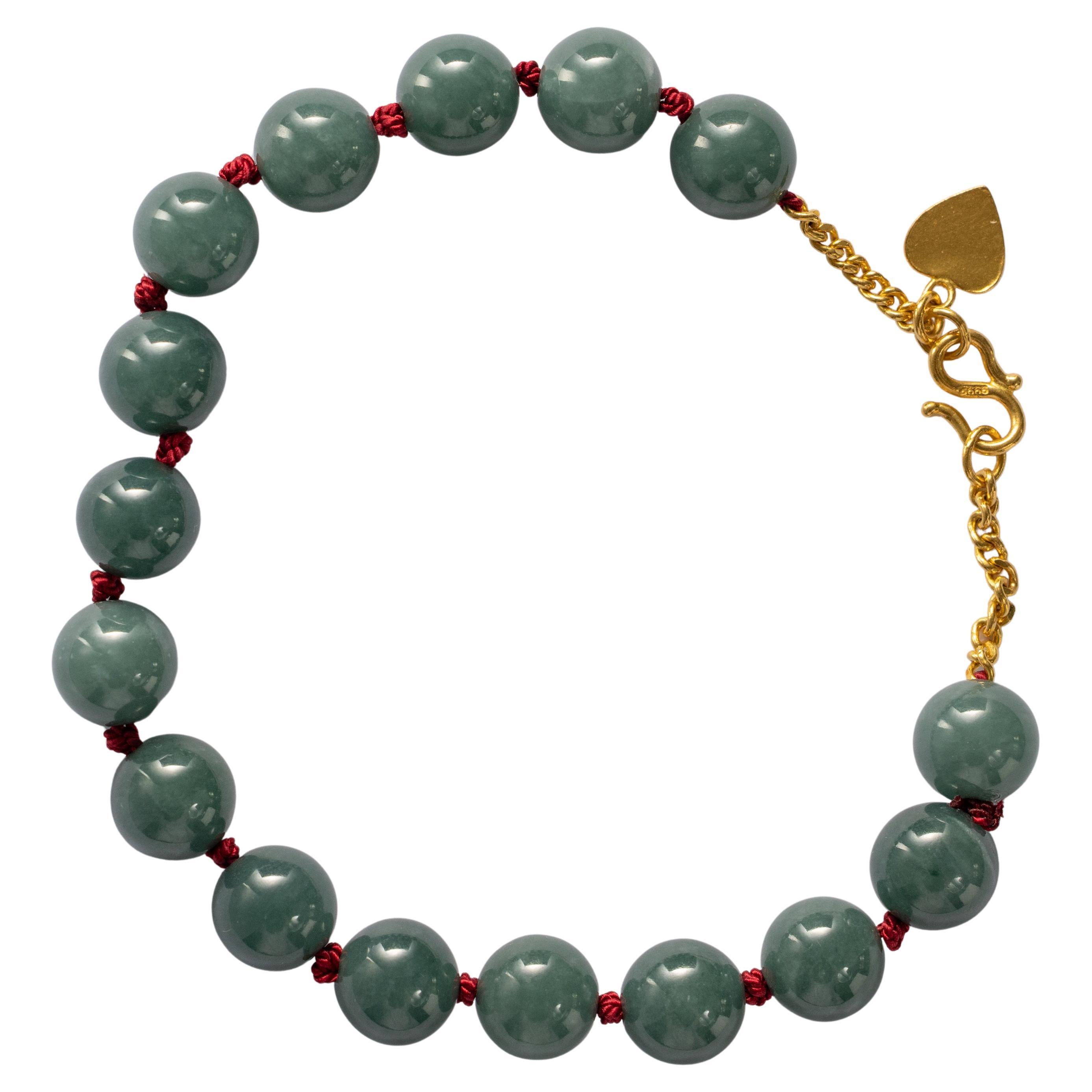 Bracelet de luxe en perles de jade non traité et or pur certifié en vente