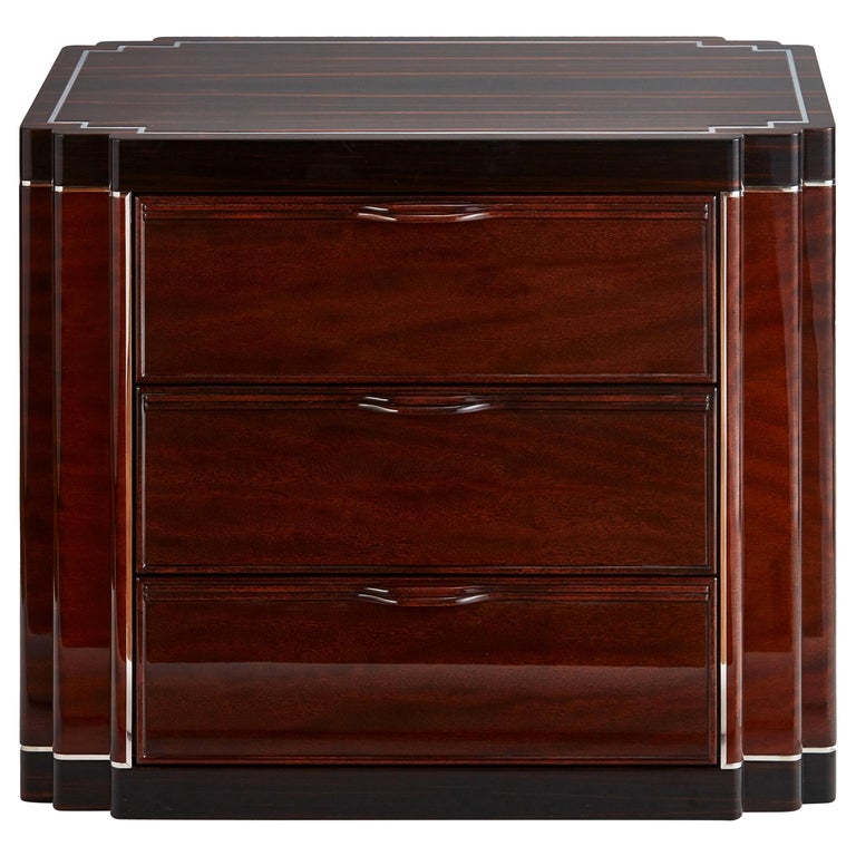 Luxury Bedside in TwoTone Exotic Wood Veneer, Customizable For