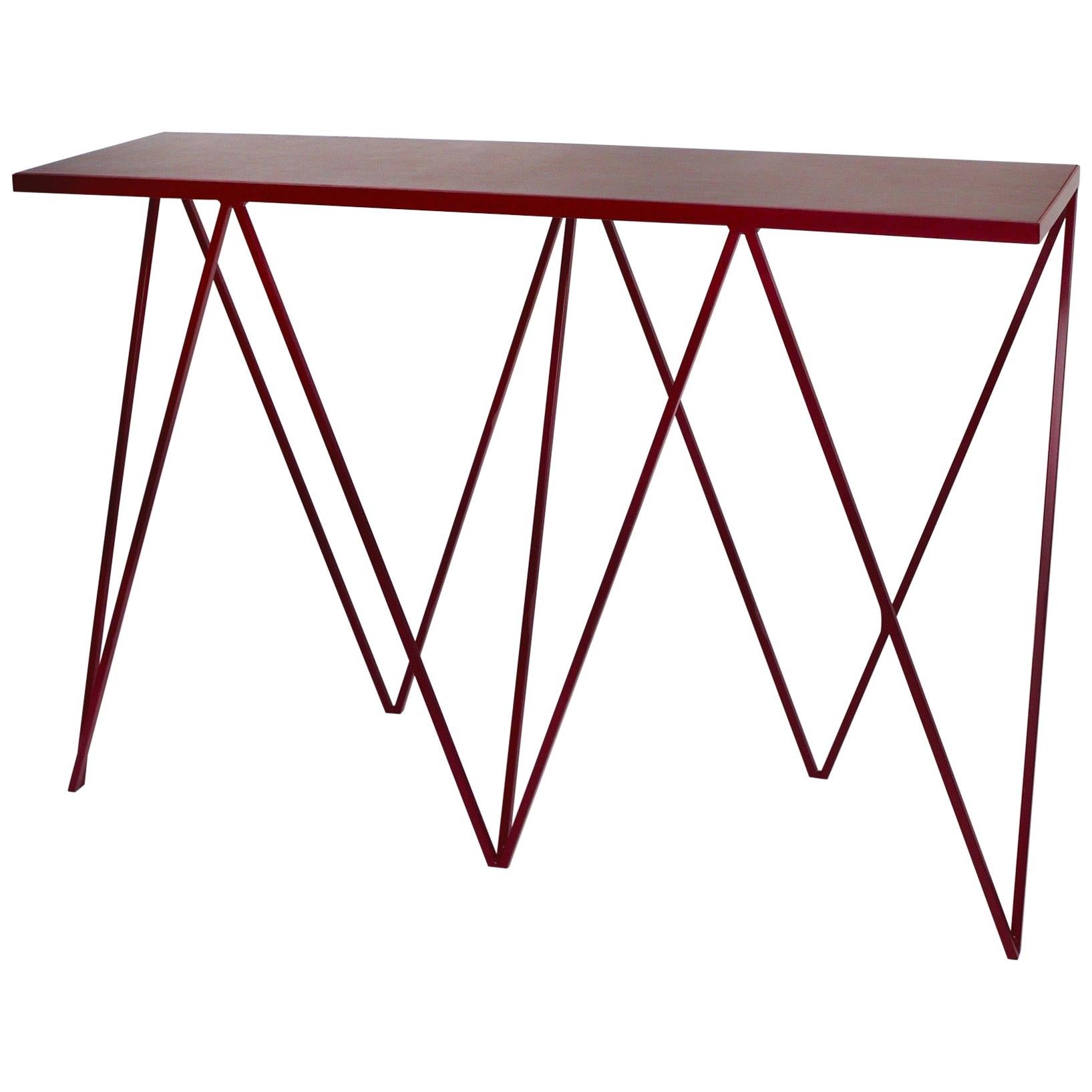 Burgundy Giraffe Console Table with Natural Linoleum Top Customizable For Sale