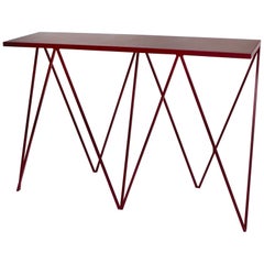 Tavolo consolle Giraffa bordeaux con piano in linoleum naturale Personalizzabile